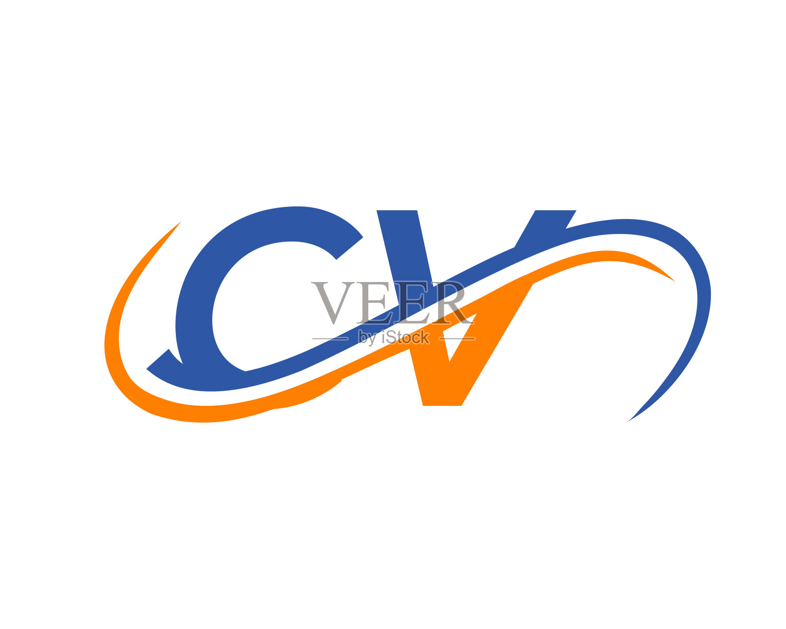 最初的CV标志设计。CV Letter Linked Business Logo。金融,发展,投资,房地产和管理公司的CV标志设计矢量模板插画图片素材