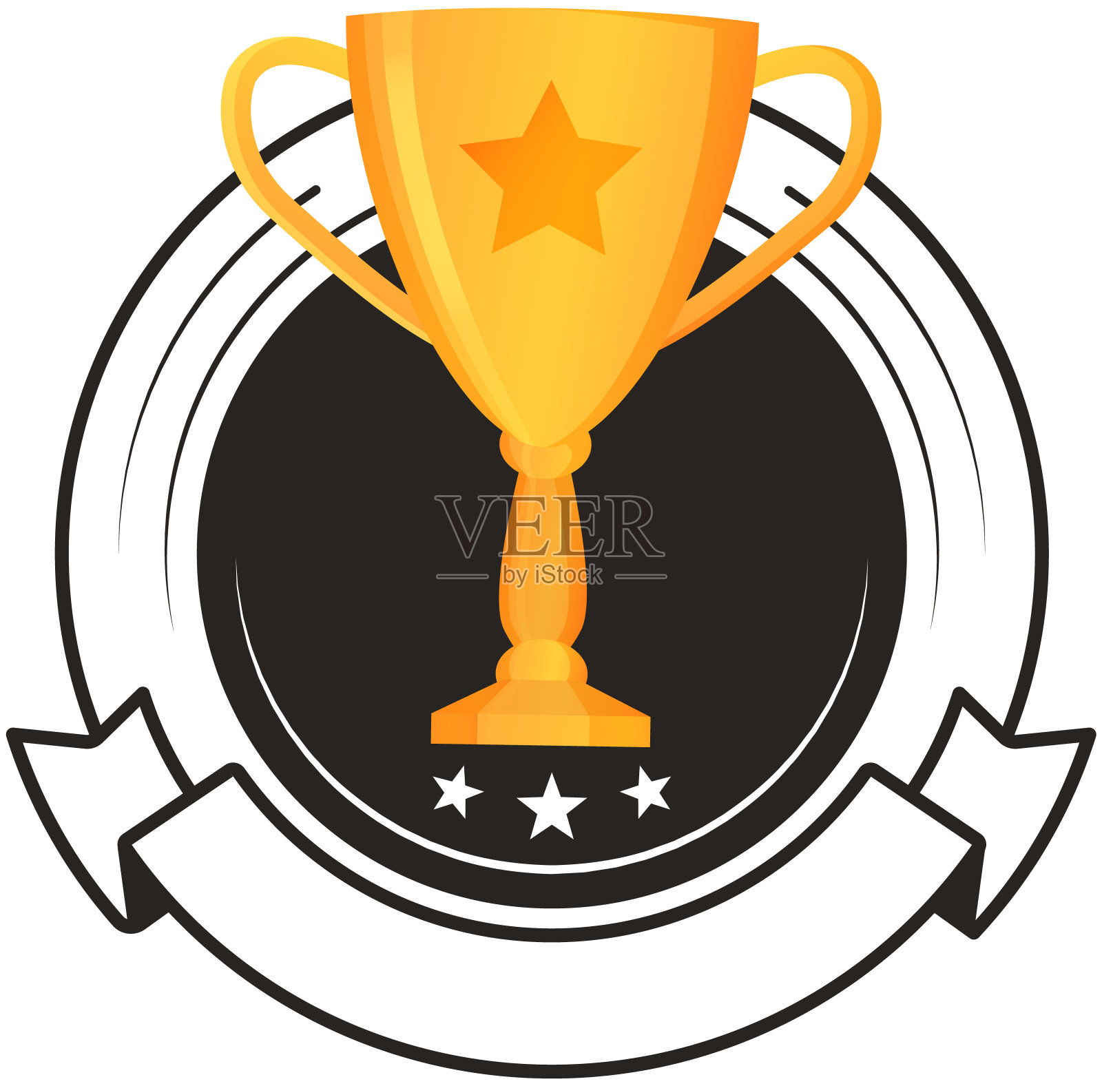 金杯徽章孤立在白色背景上。矢量插图的奖品与两个握插画图片素材