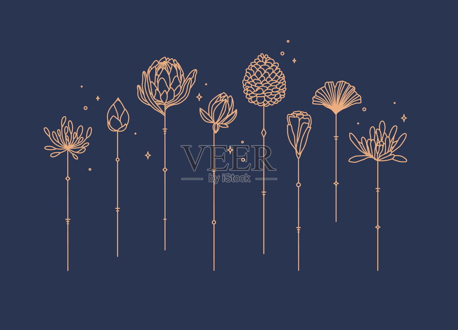 装饰艺术线花蓝色插画图片素材