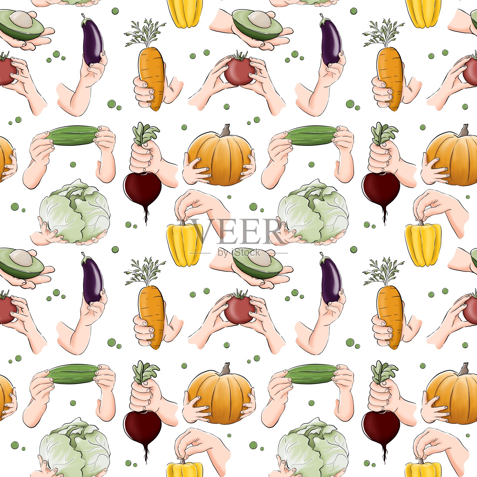 与新鲜蔬菜无缝搭配插画图片素材