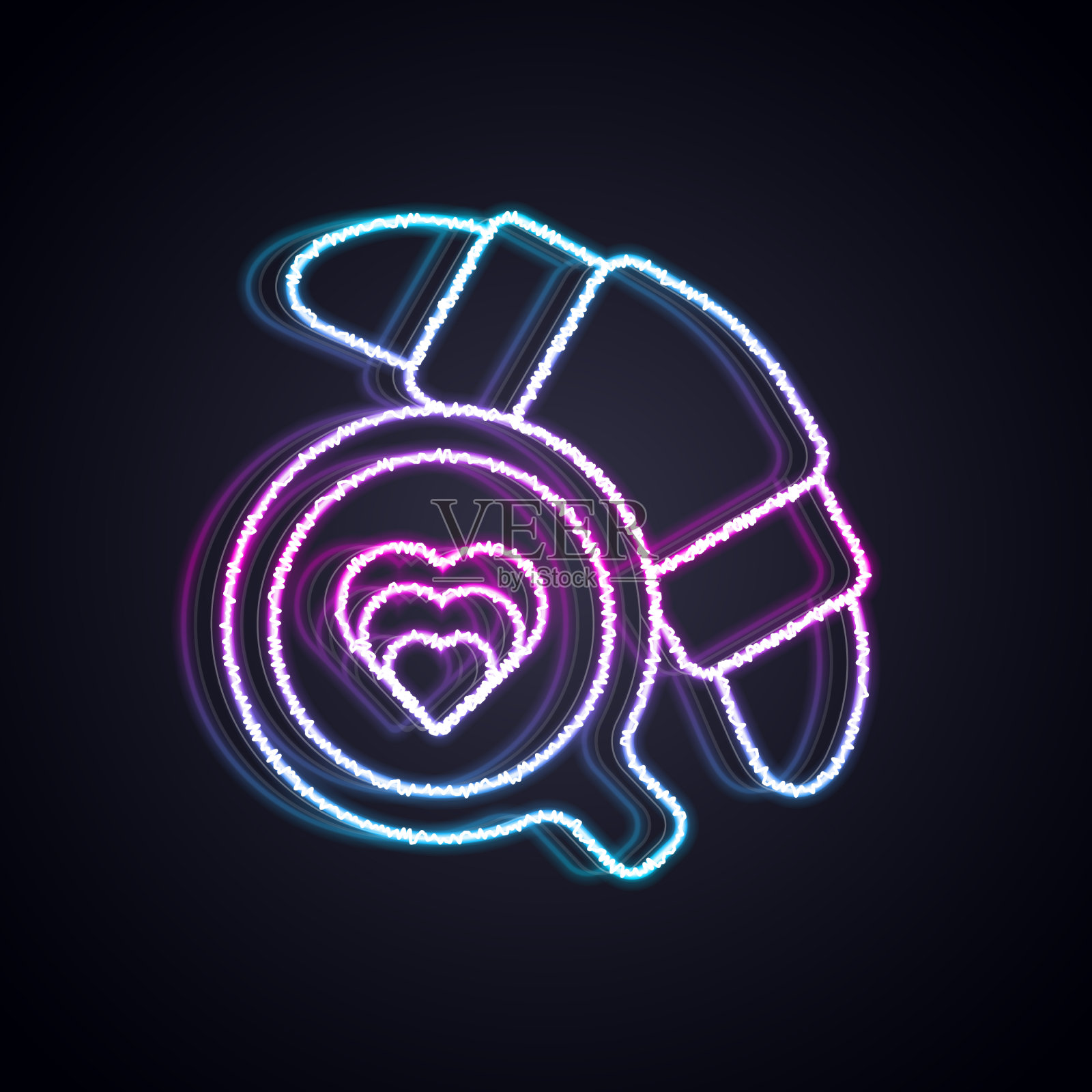 发光的霓虹灯线咖啡杯与羊角面包图标插画图片素材