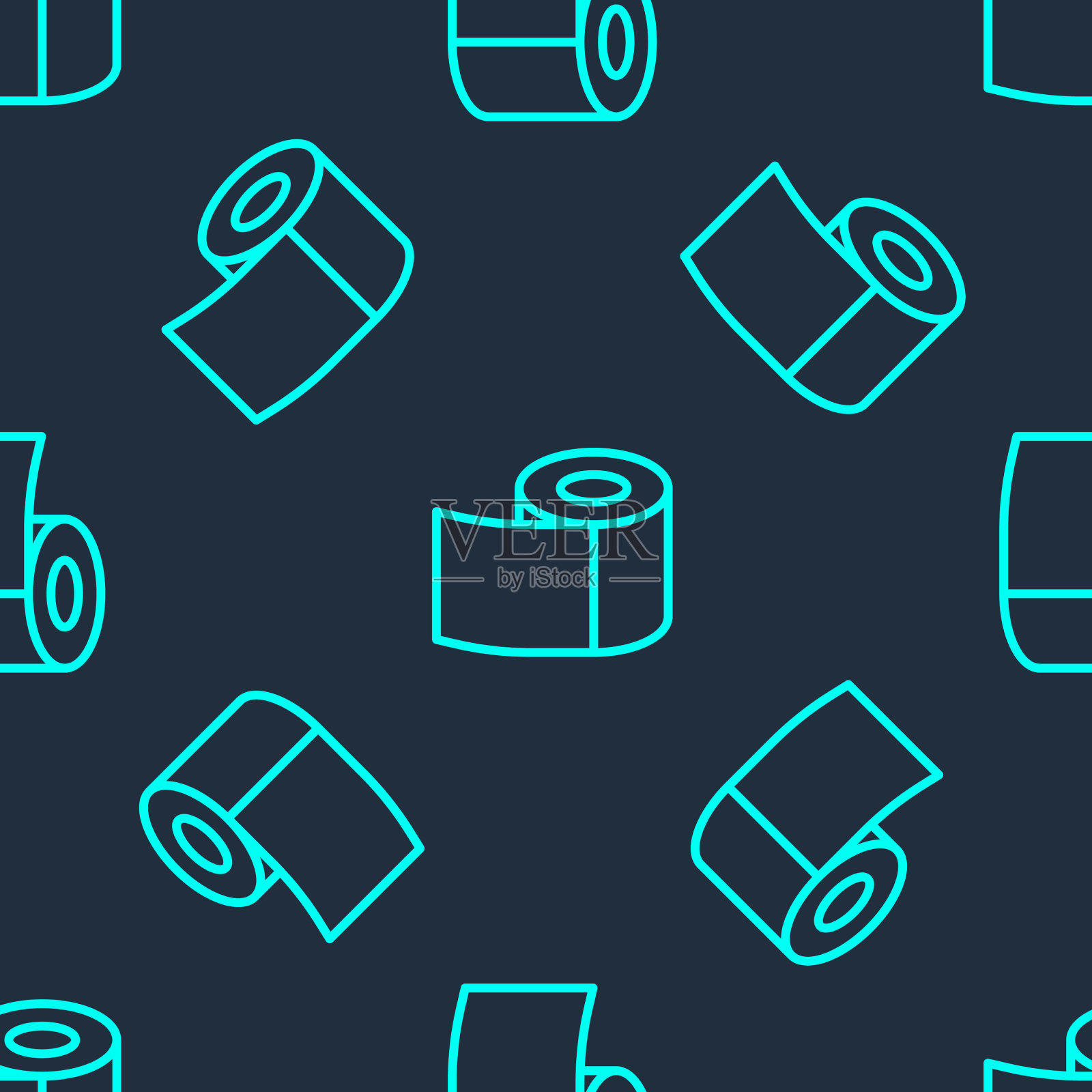 绿线厕纸卷图标隔离插画图片素材