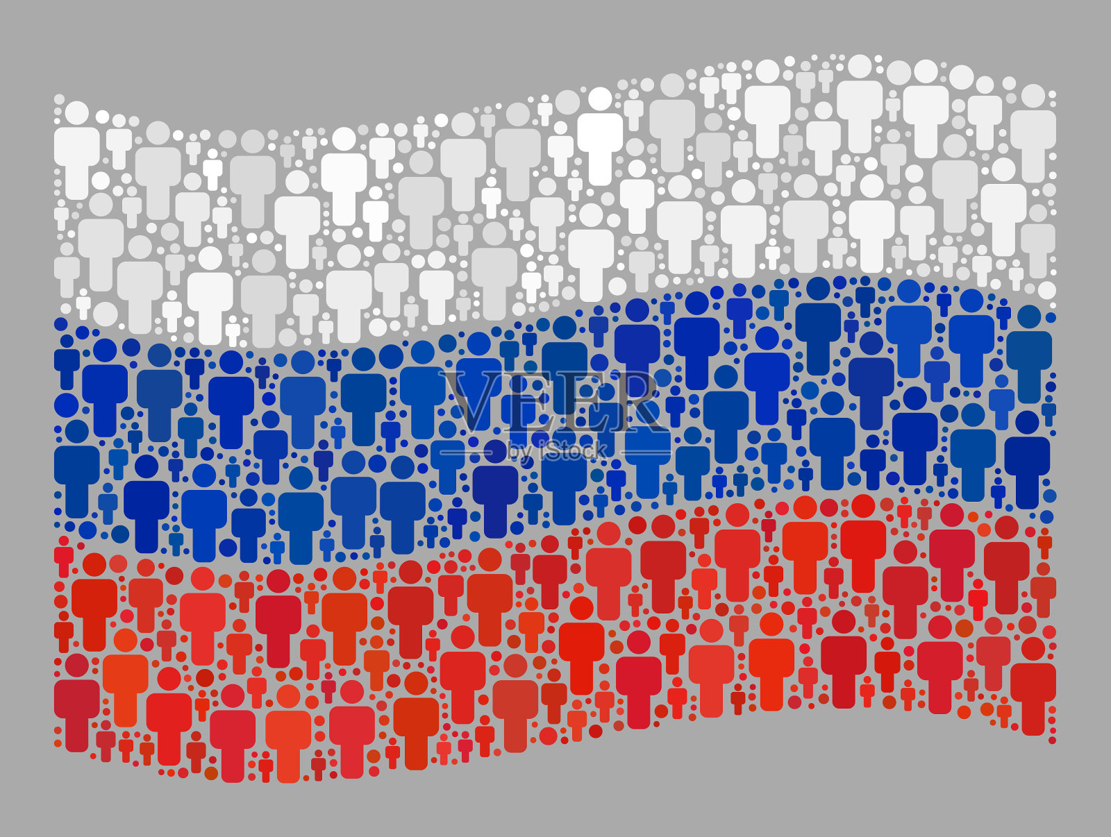 挥舞人口俄罗斯国旗-拼贴人类插画图片素材