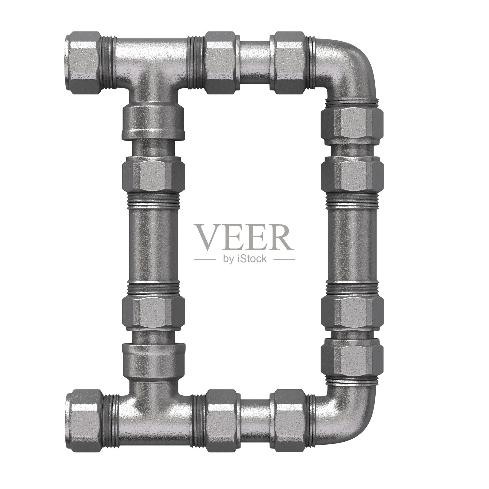 3d渲染工业字母由铁水管隔离在白色背景上照片摄影图片