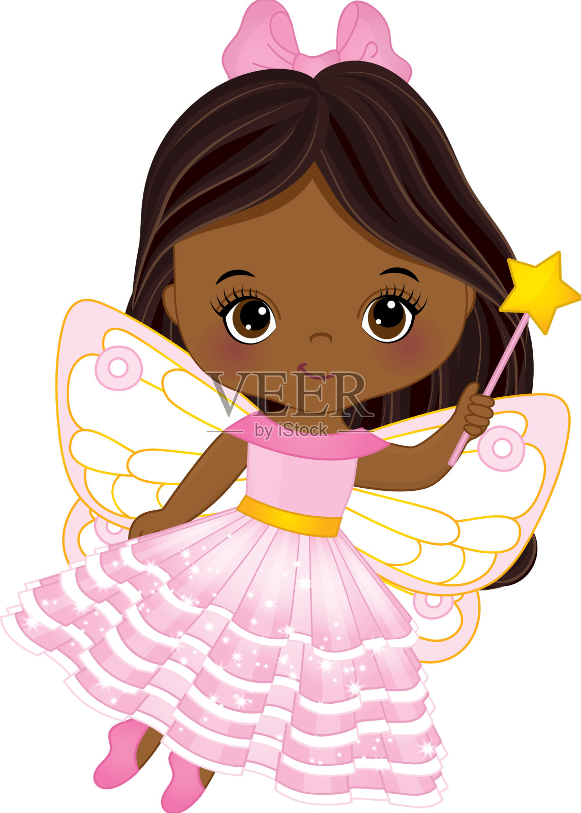 可爱的非裔美国仙女,拿着魔杖设计元素图片