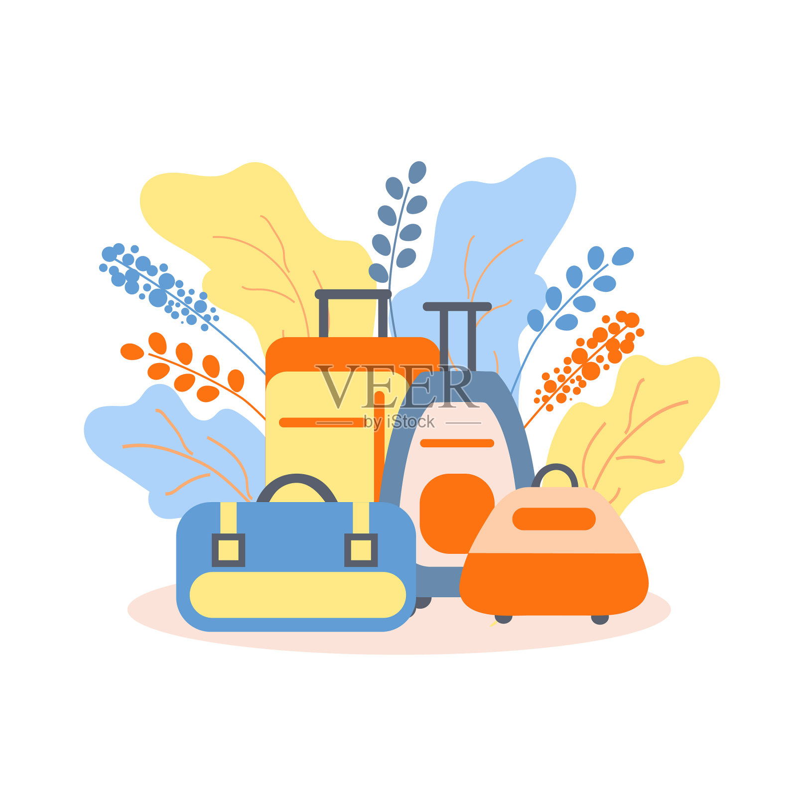 明信片带手提箱包和公文包旅行图标素材