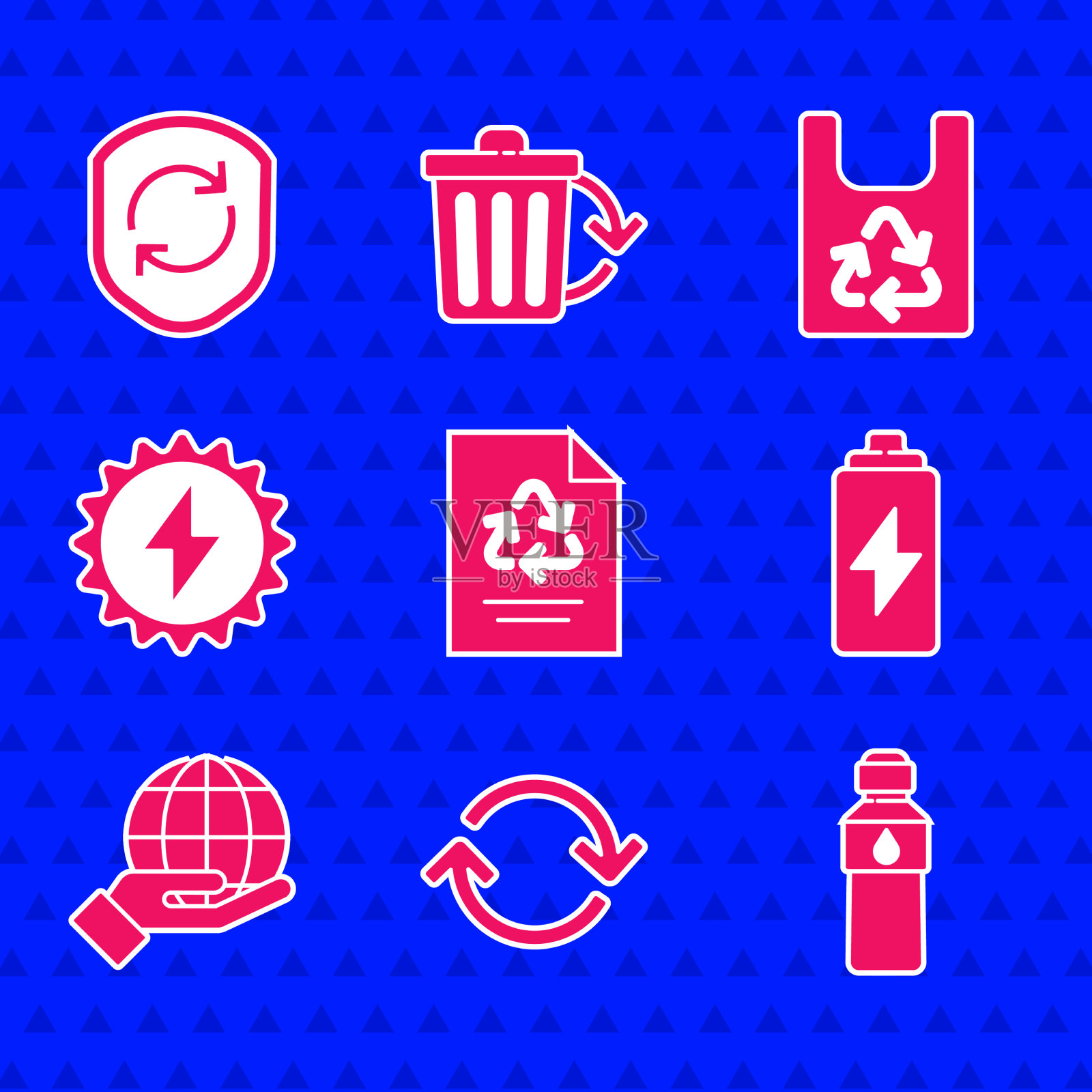 用回收的瓶装水设置纸张图标素材