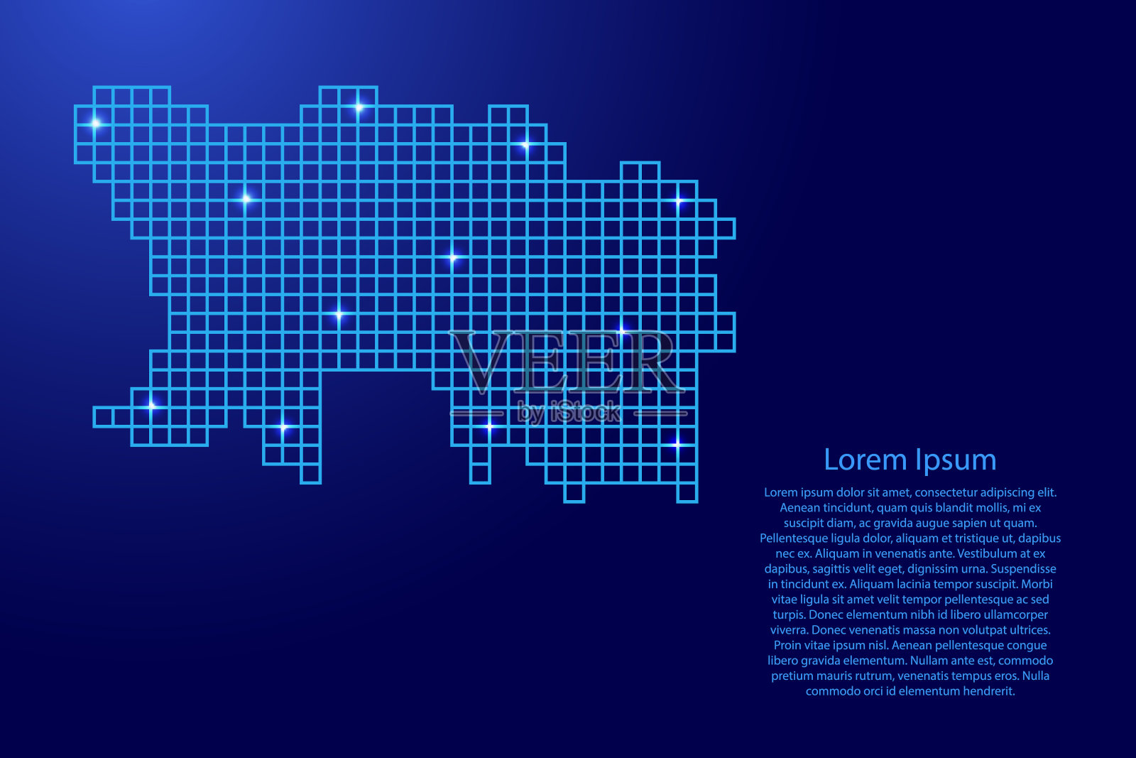泽西地图剪影从蓝色马赛克结构正方形和发光的星星。矢量插图。插画图片素材