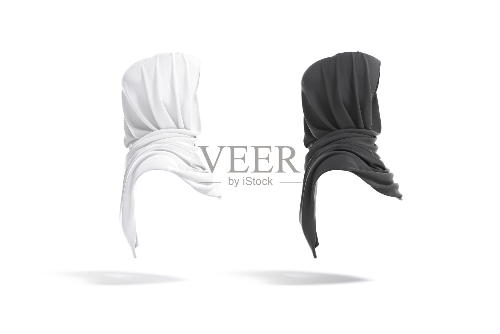 空白的黑人和白人妇女穆斯林头巾模型,侧面视图照片摄影图片