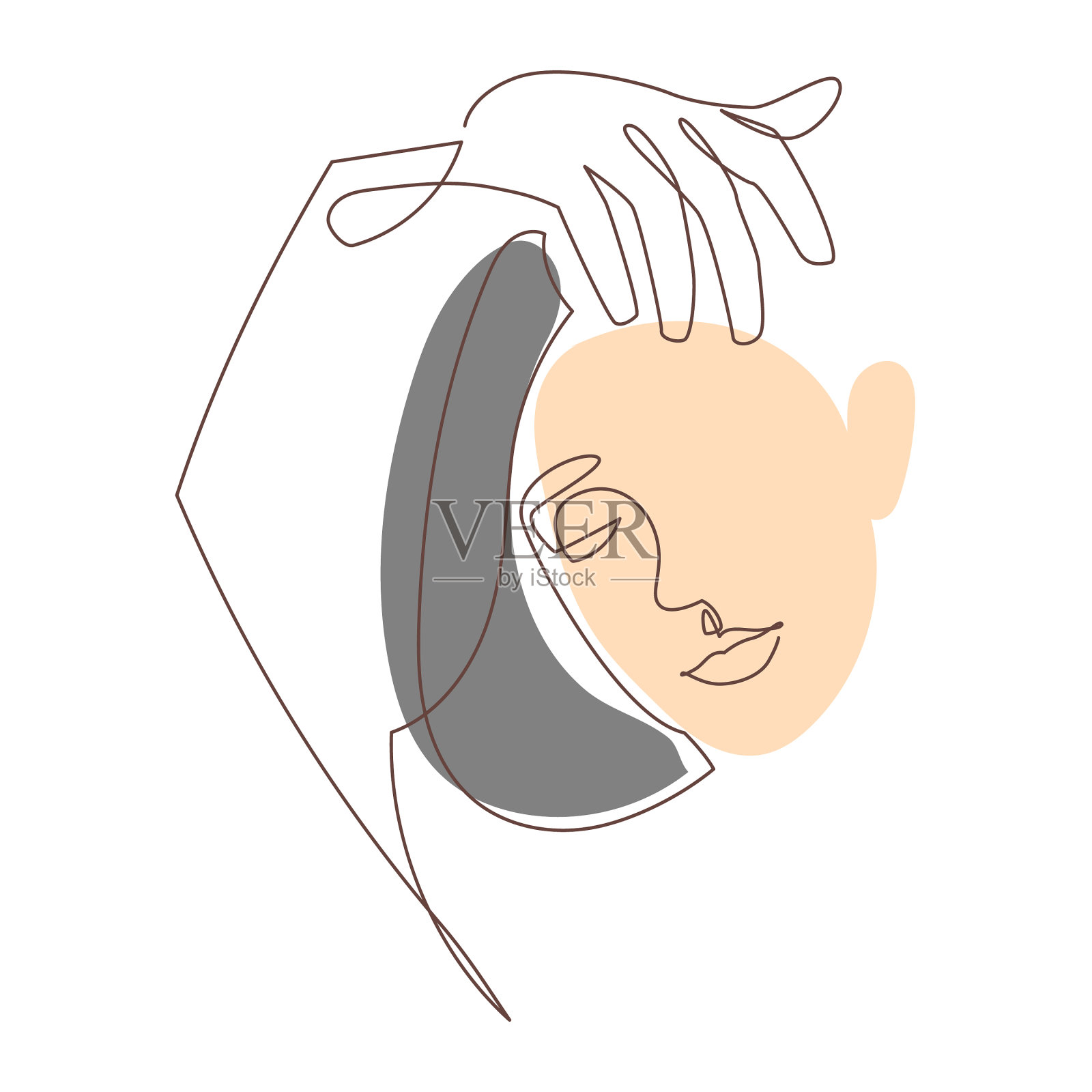 女人用最小的单线线举着头插画图片素材