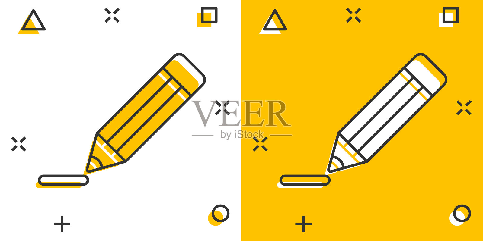 铅笔与橡皮擦图标在漫画风格插画图片素材