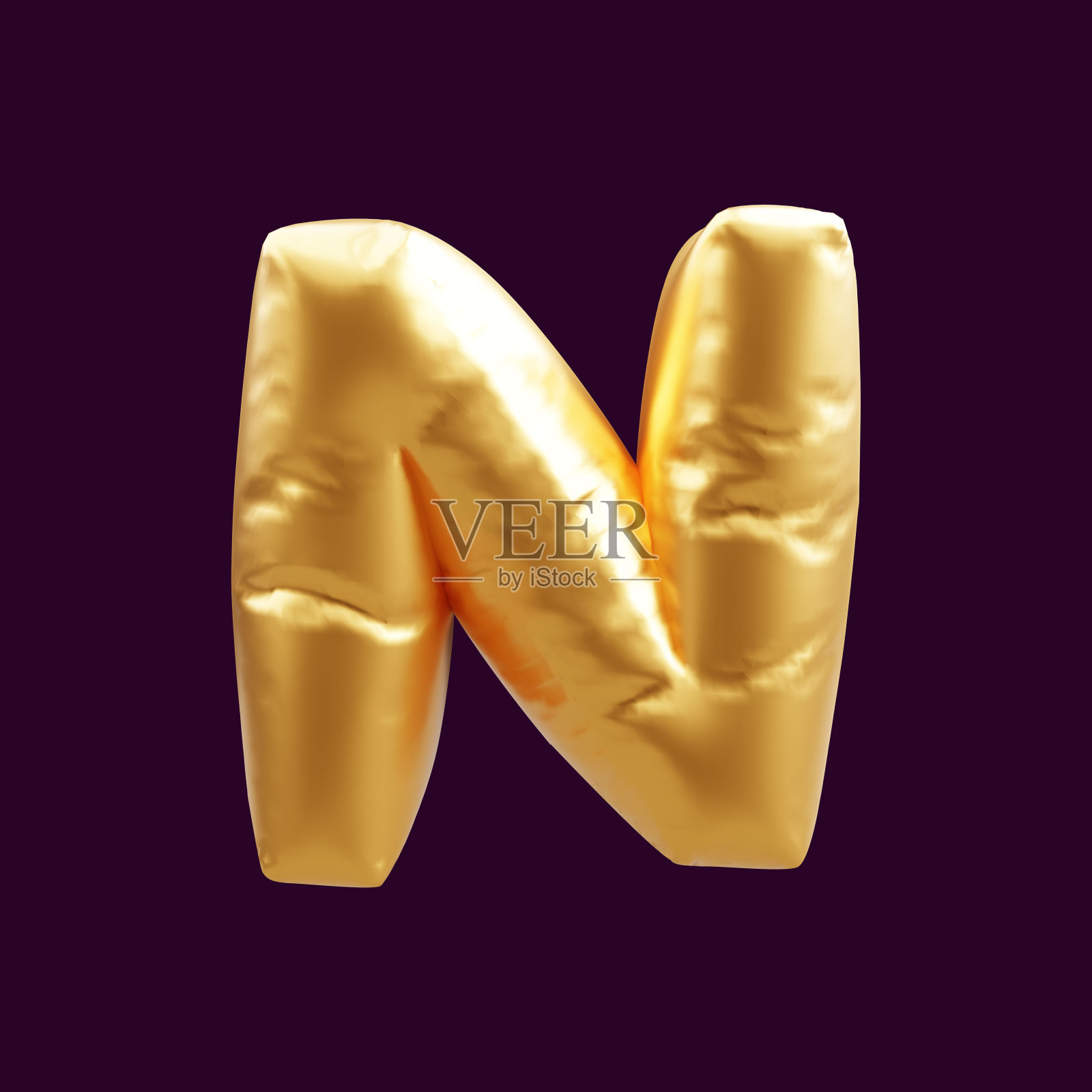 金色大写n字母气球3d插图。三维插图的黄金大写n字母气球。照片摄影图片