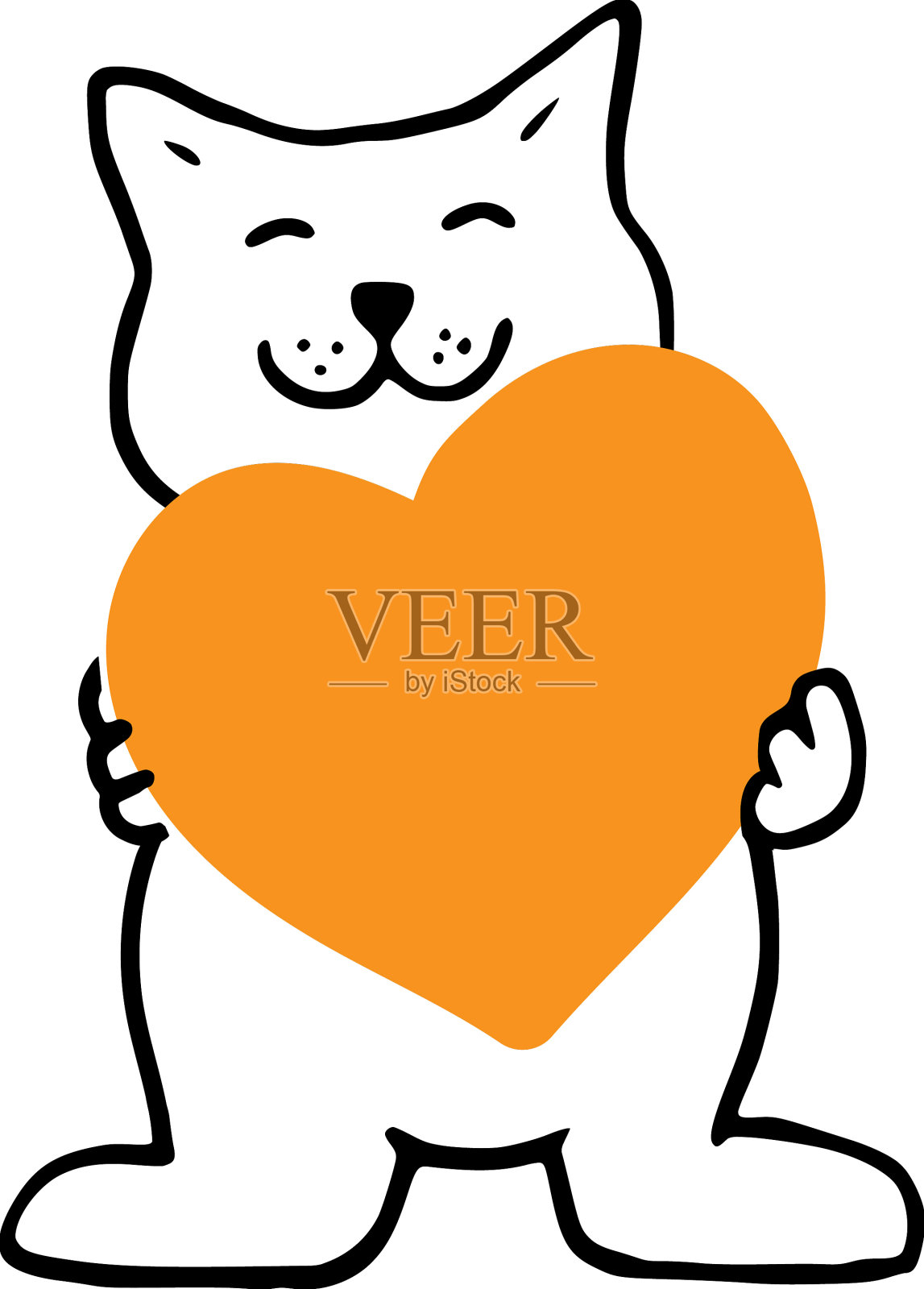 可爱的猫抱着一个橙色的心有趣友好设计元素图片