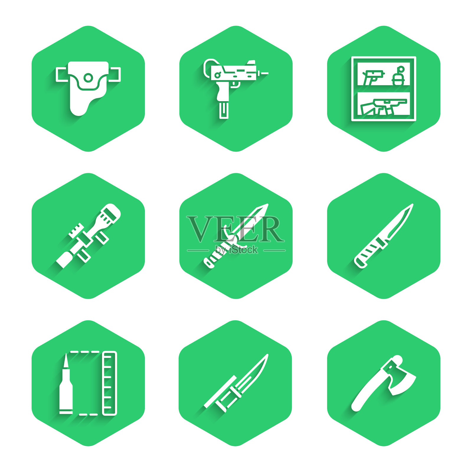 在步枪木斧上安装军用刀刺刀图标素材