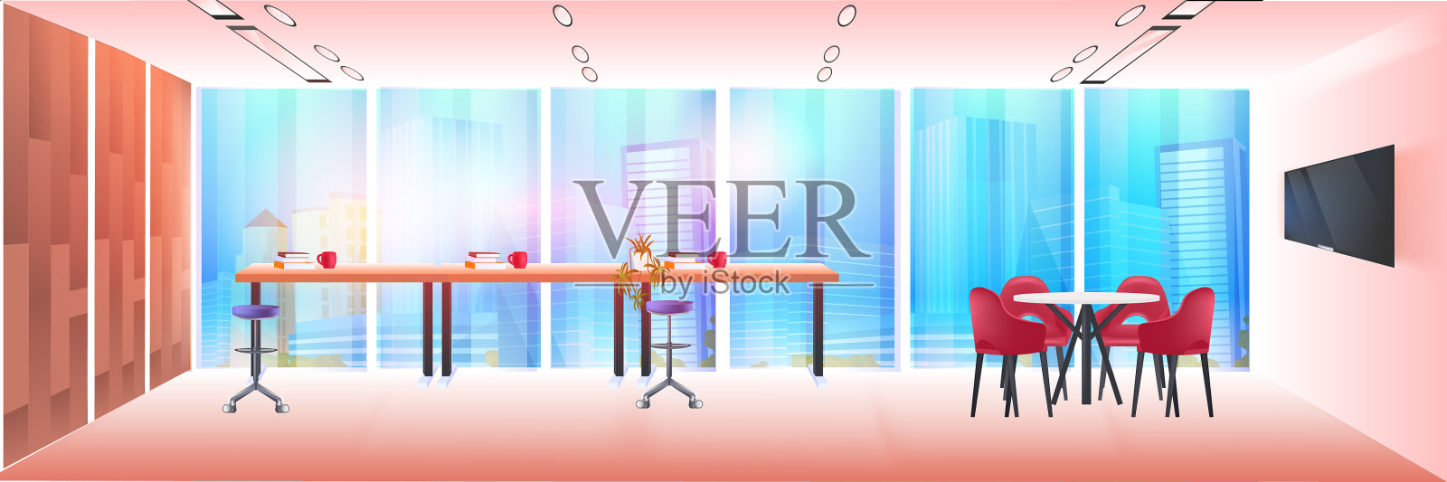 现代共办公区办公室内空号插画图片素材