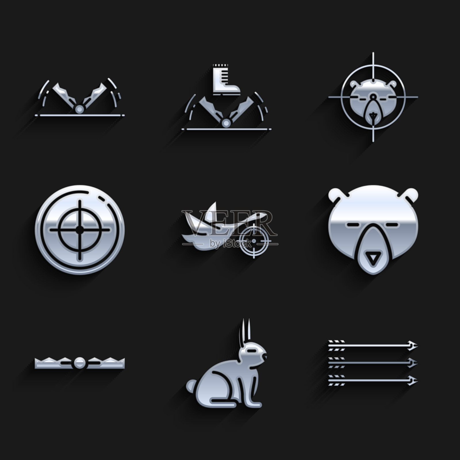 设定狩猎的鸭子与十字准星兔子嬉皮士图标素材