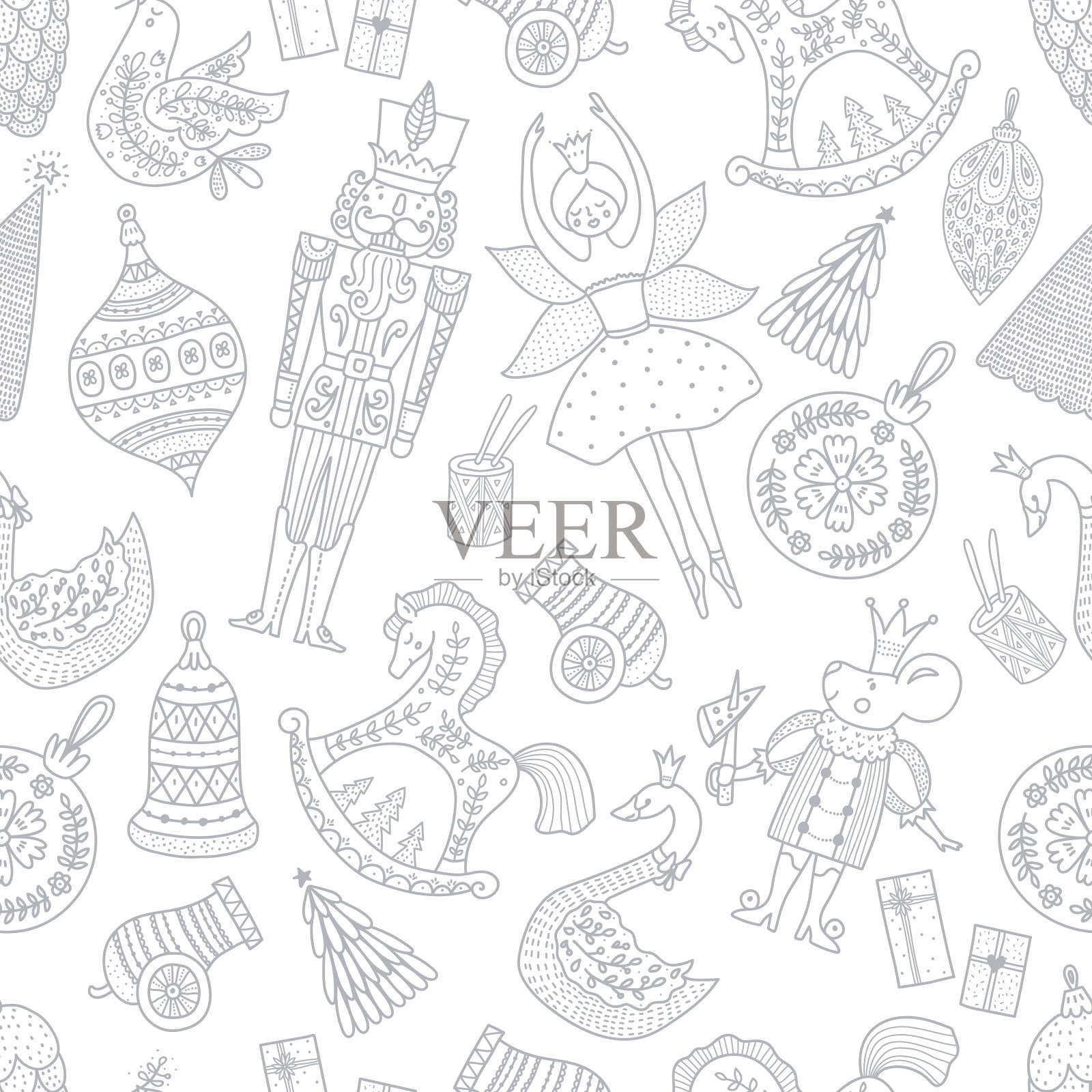 线圣诞节矢量无缝胡桃夹子模式。插画图片素材