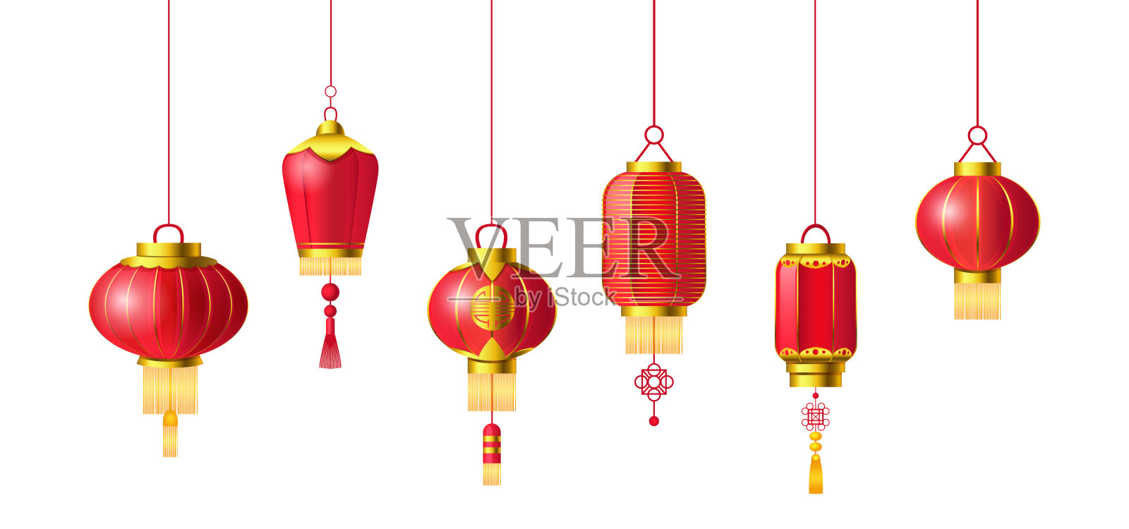 红色的中国灯笼。传统的亚洲新年红灯节装饰着日本的标志插画图片素材