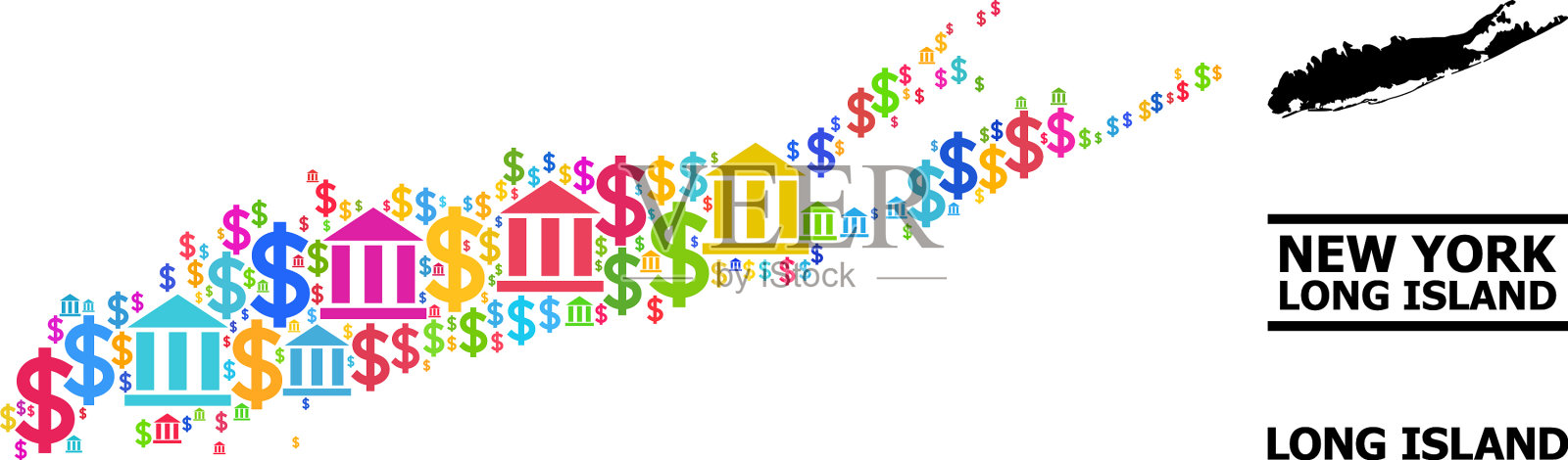 长岛的马赛克地图插画图片素材