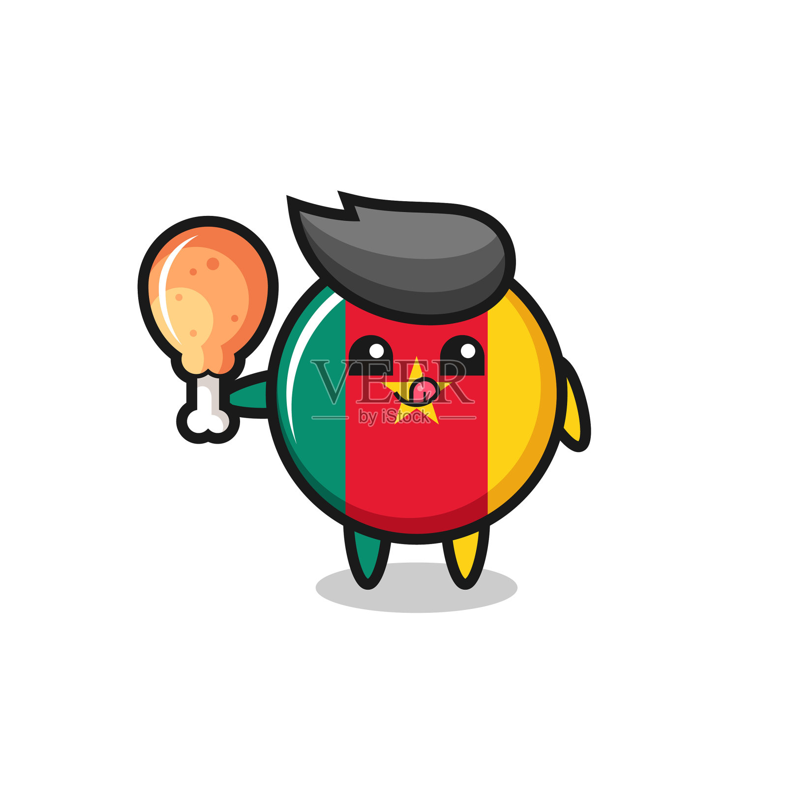 可爱的喀麦隆国旗徽章吉祥物正在吃油炸设计元素图片