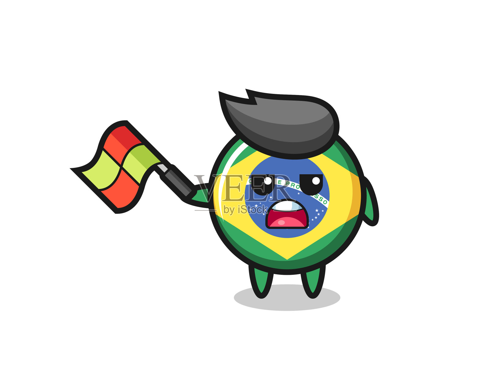 巴西国旗卡通徽章作为线裁判持有设计元素图片