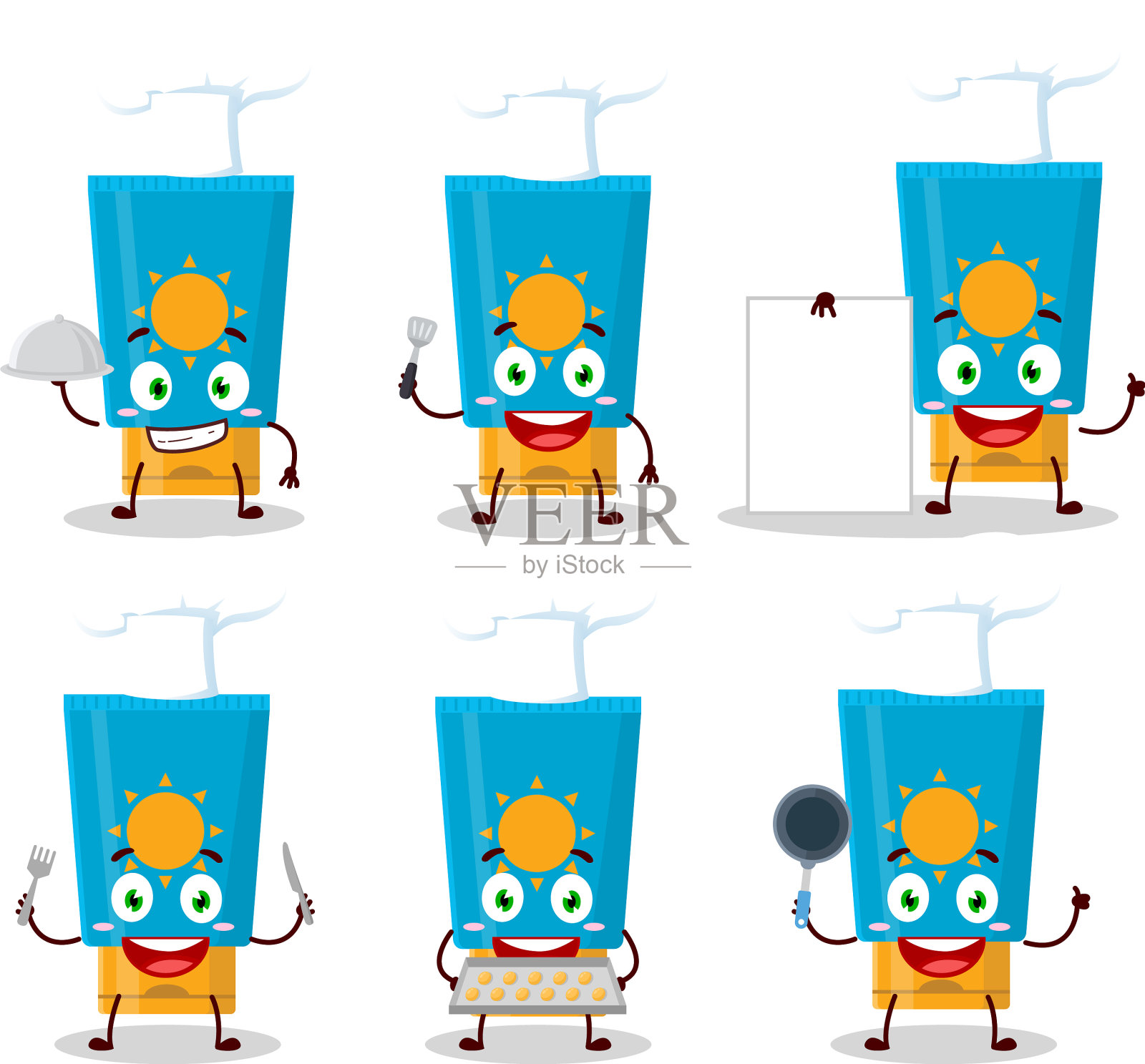 卡通人物用各种各样的防晒霜插画图片素材