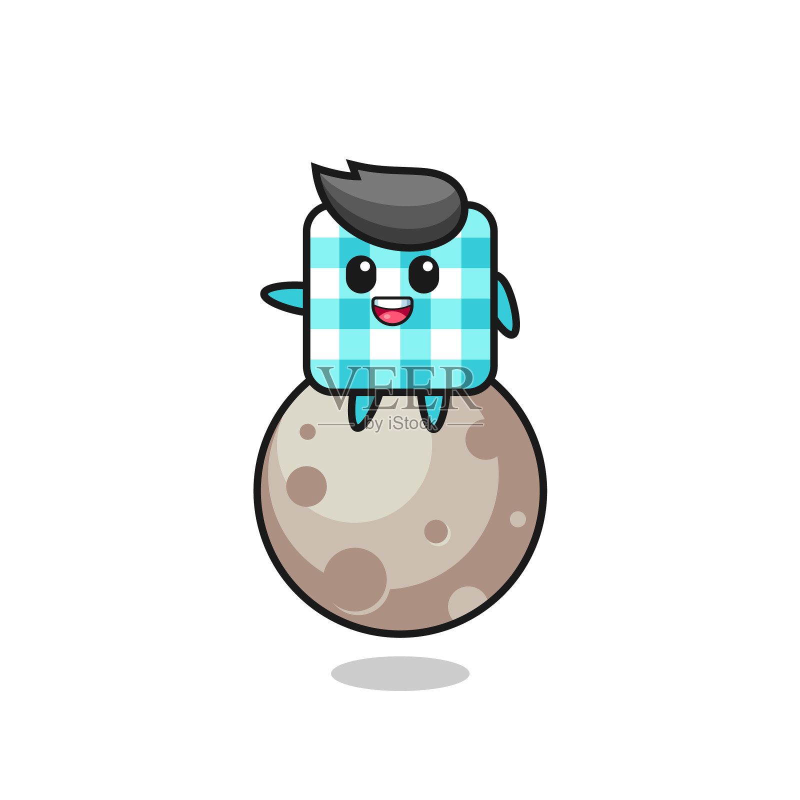 方格台布卡通坐在月亮上插画图片素材