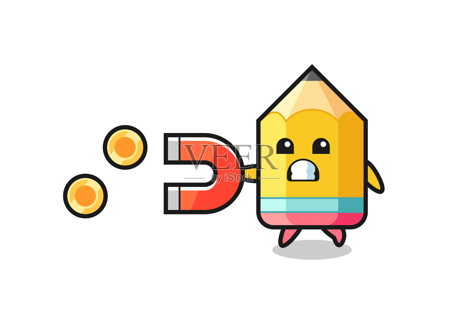 字符的铅笔拿着磁铁抓设计元素图片