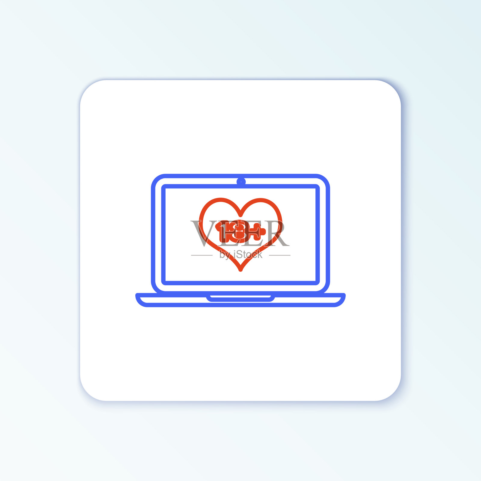 线笔记本电脑与18 +内容心图标素材