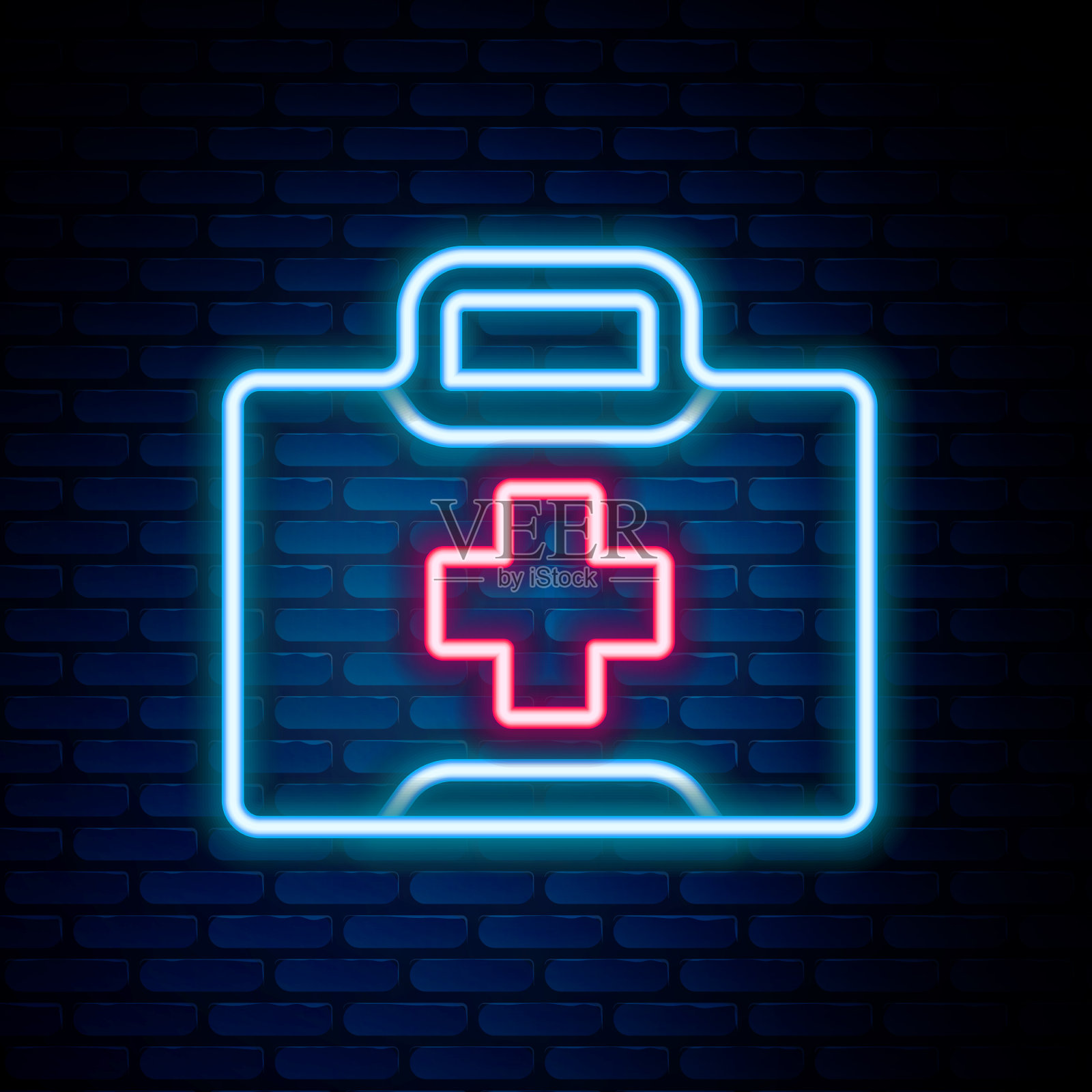 发光的霓虹灯线急救箱图标孤立上插画图片素材