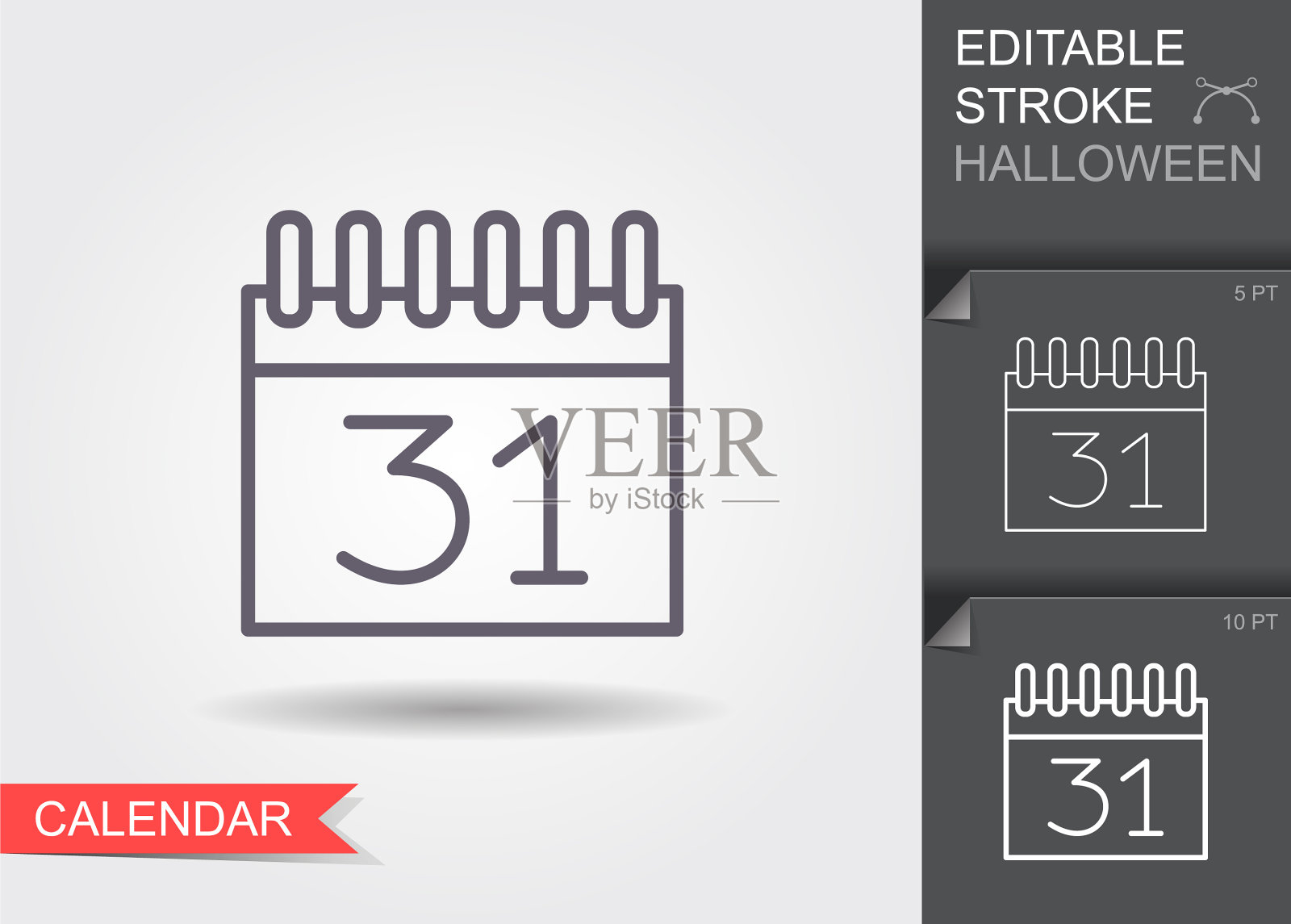 万圣节日历线图标与可编辑的stroke插画图片素材