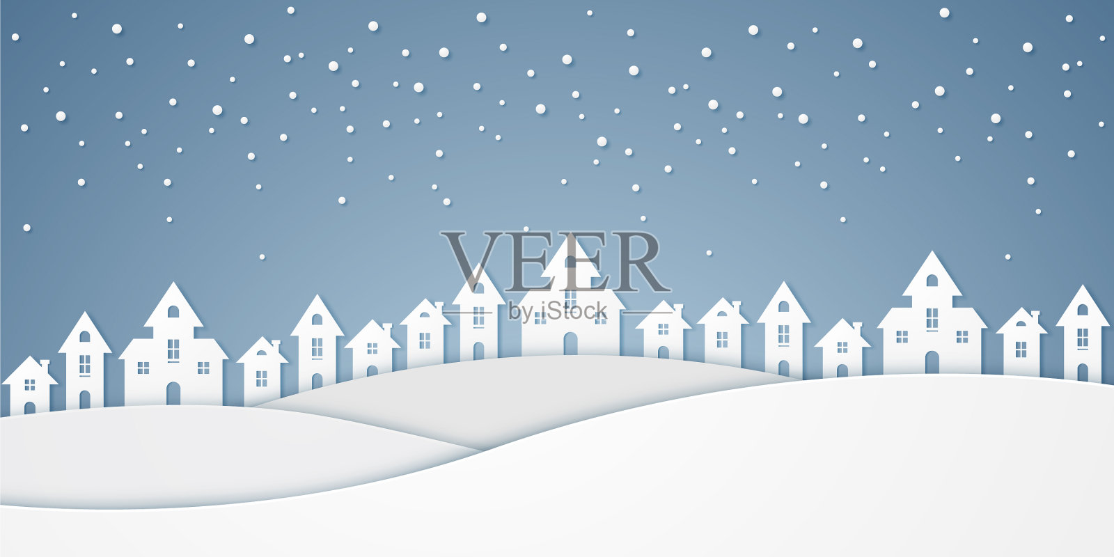 山上的城堡和冬天飘落的雪花插画图片素材