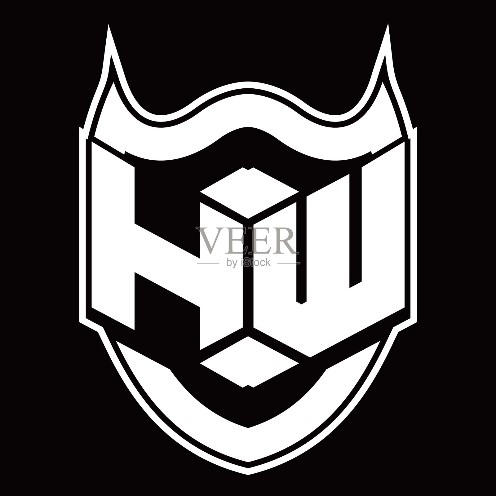 Hw标志字母组合设计与屏蔽隔离插画图片素材