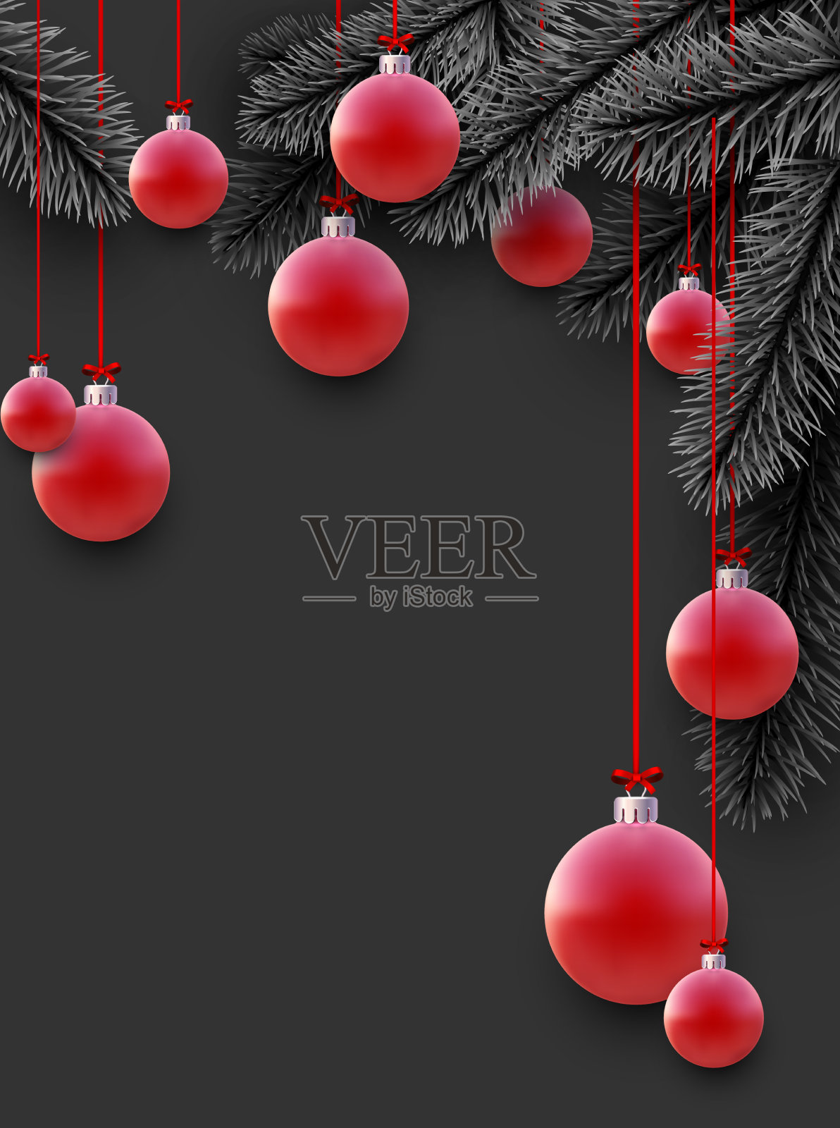 逼真的圣诞红色小玩意和云杉树枝插画图片素材