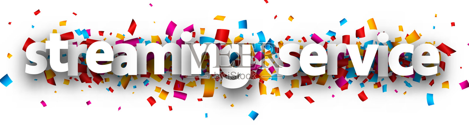 流媒体服务签在五彩纸屑背景插画图片素材