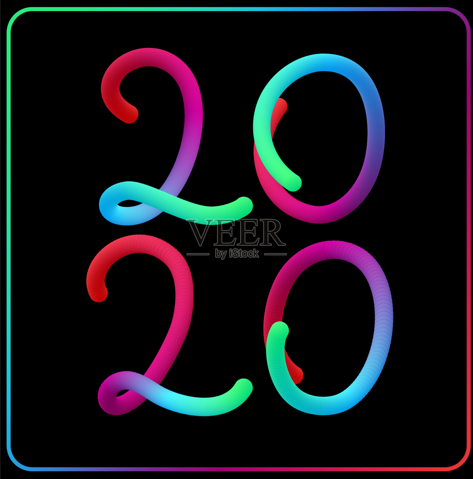 2020年新年彩色渐变3d字母插画图片素材