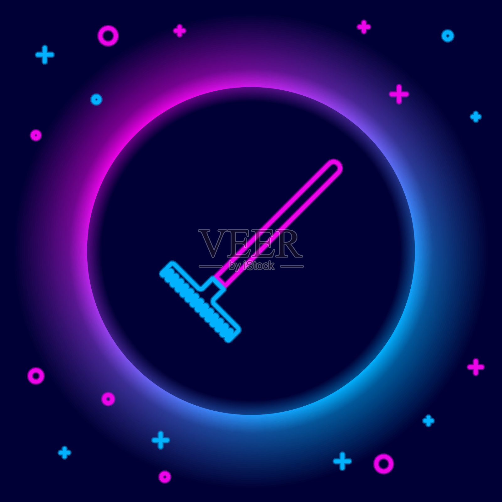 发光的霓虹灯线花园耙图标孤立插画图片素材