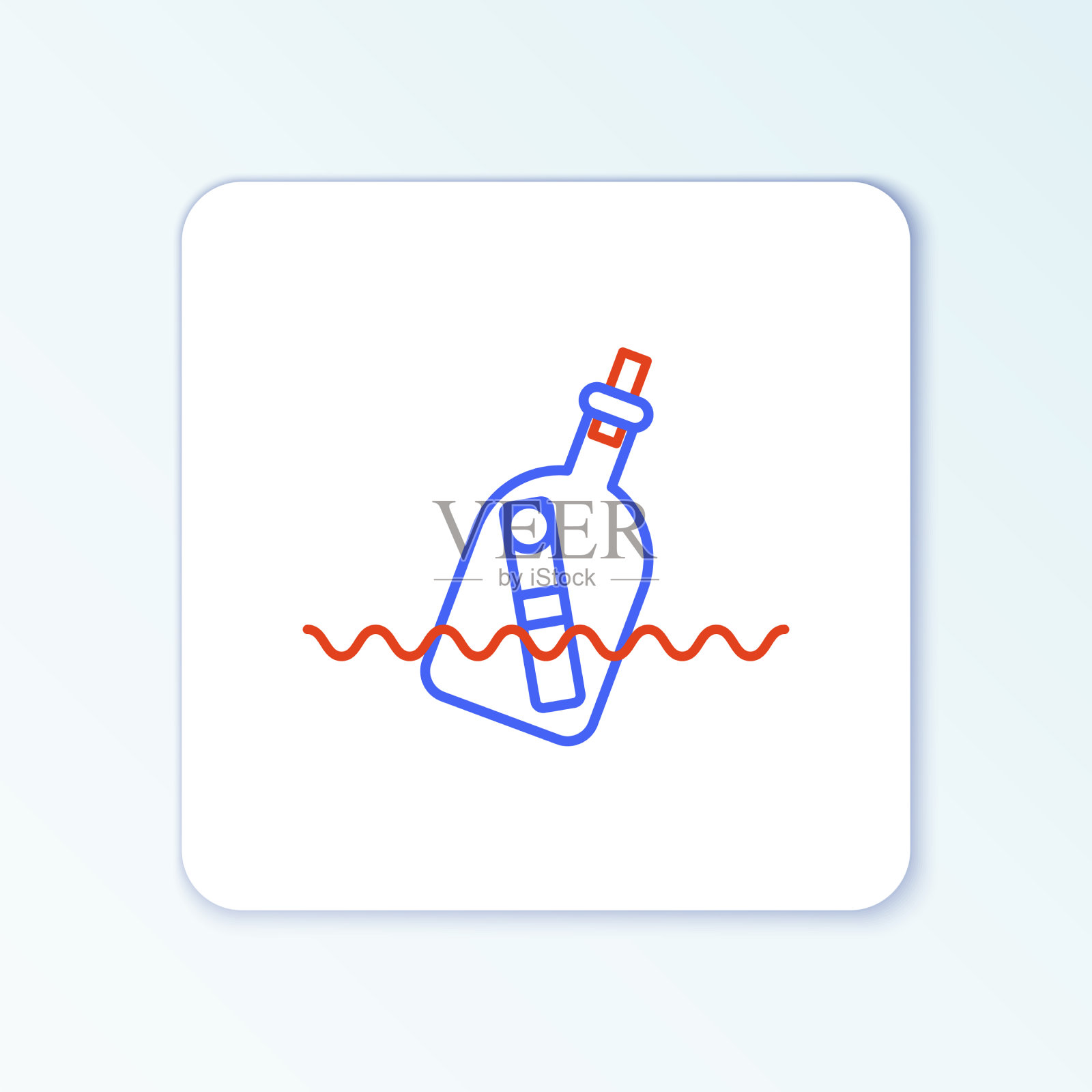 Line玻璃瓶与一个信息在水图标图标素材