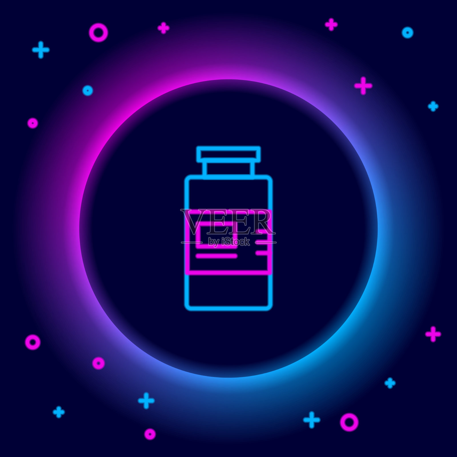 荧光线胶原蛋白血清和维生素图标插画图片素材