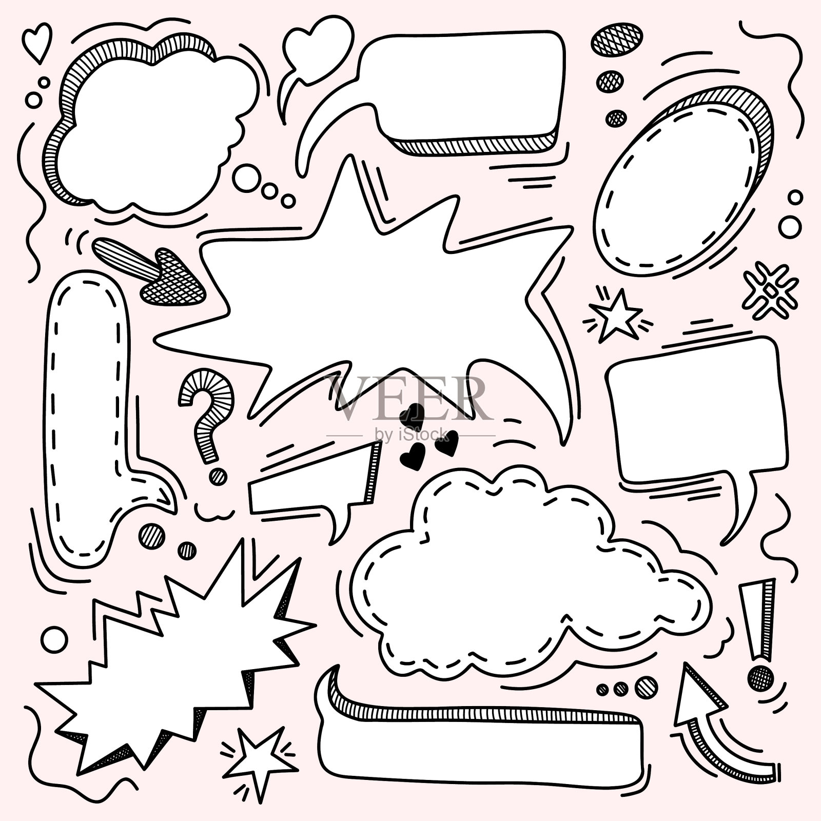 一套手画的讲话泡泡对话泡泡插画图片素材