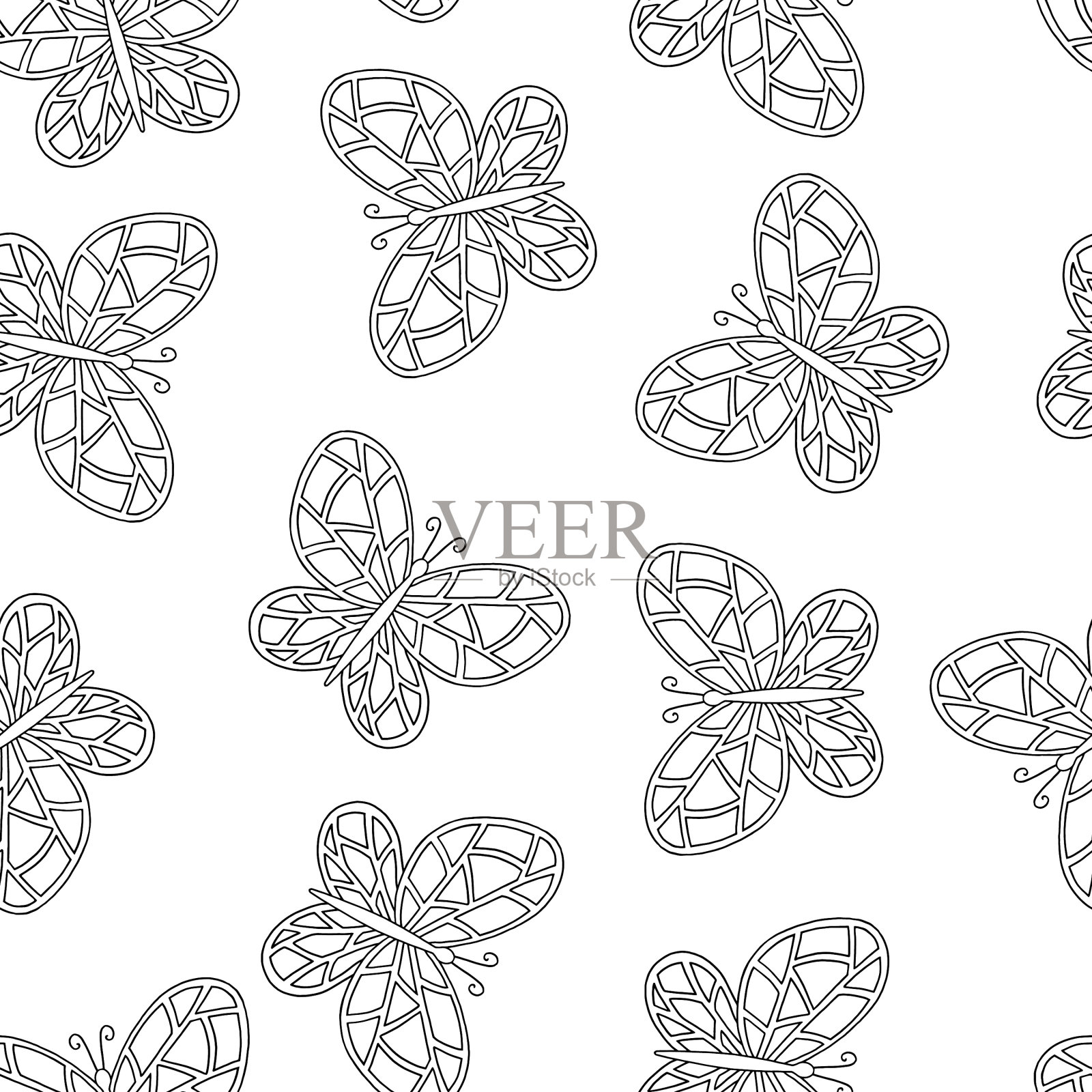 无缝图案抽象蝴蝶着色插画图片素材