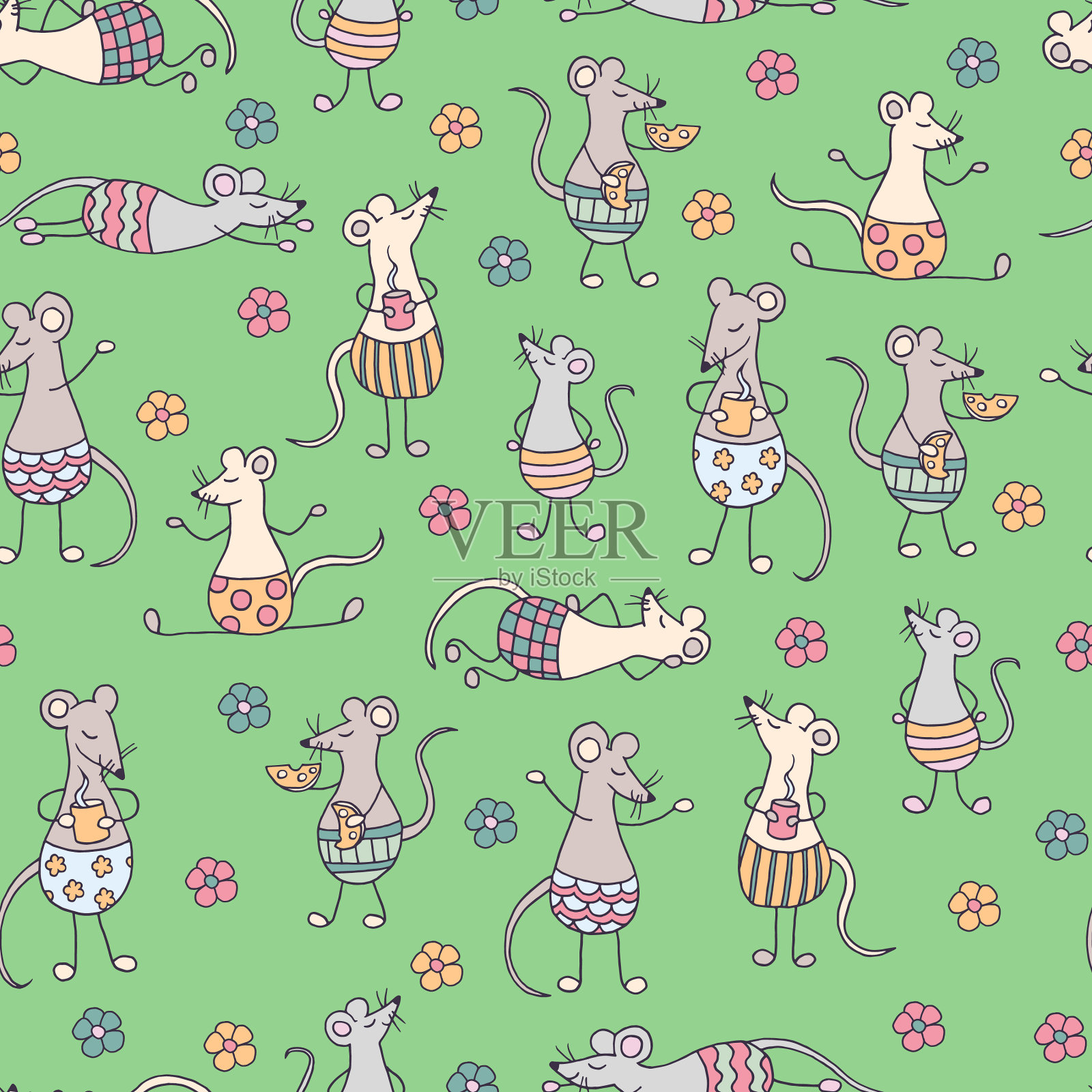 天衣无缝的图案有有趣可爱的老鼠和老鼠插画图片素材