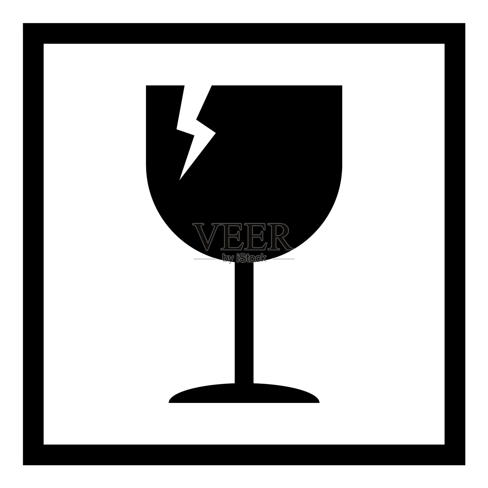 易碎的平面图标与裂纹和黑色框架插画图片素材