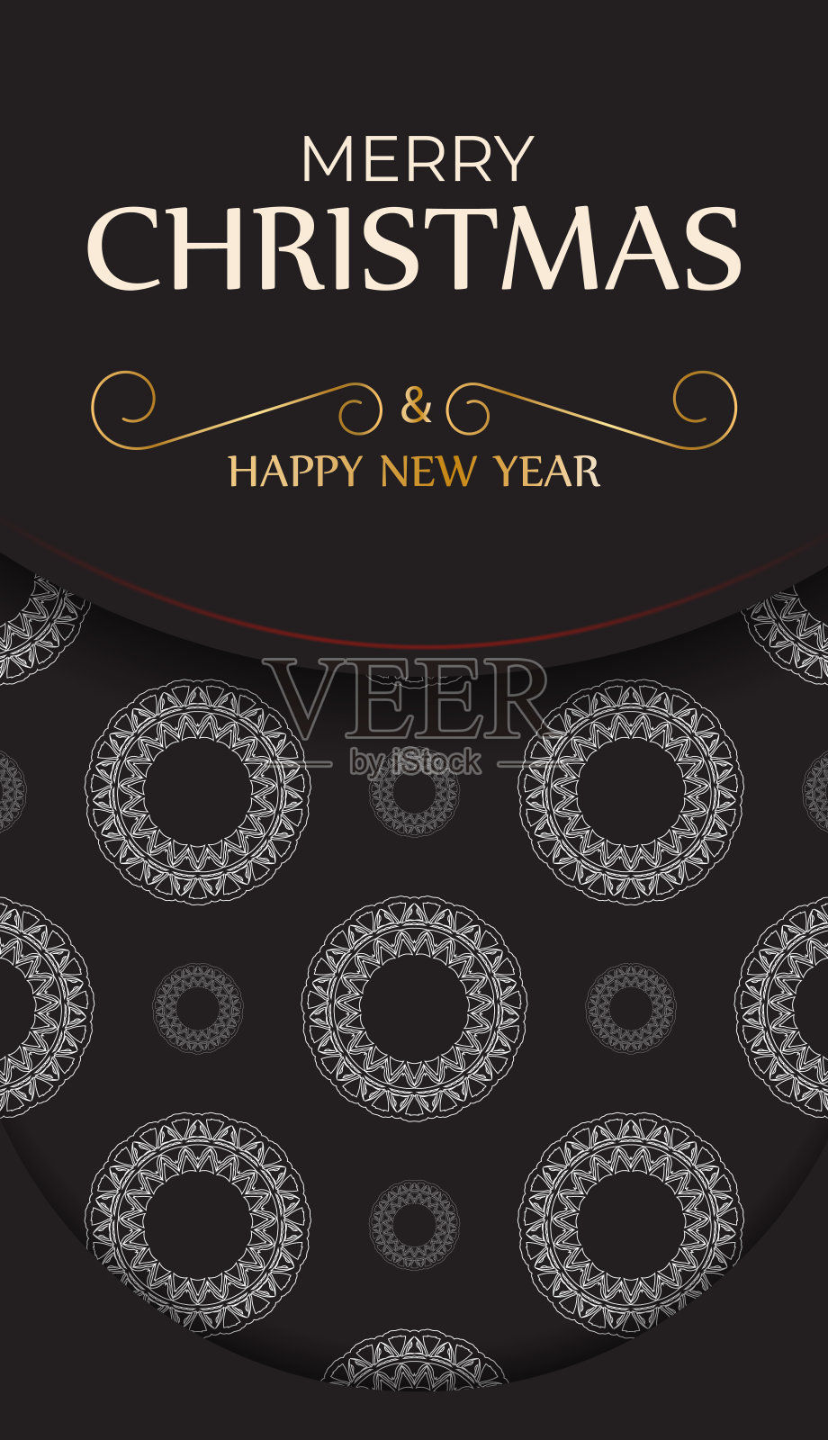 明信片圣诞快乐和新年快乐在黑色与白色装饰。插画图片素材