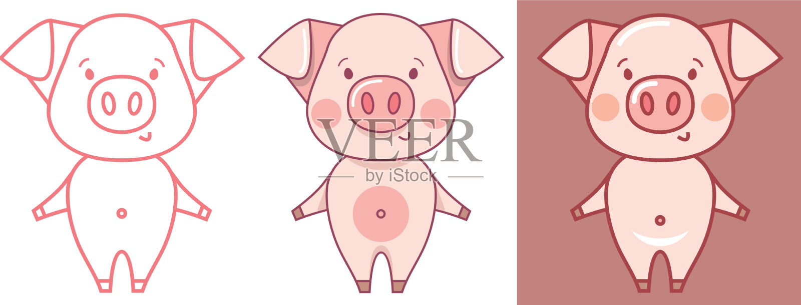 搞笑的小猪颜色插画图片素材