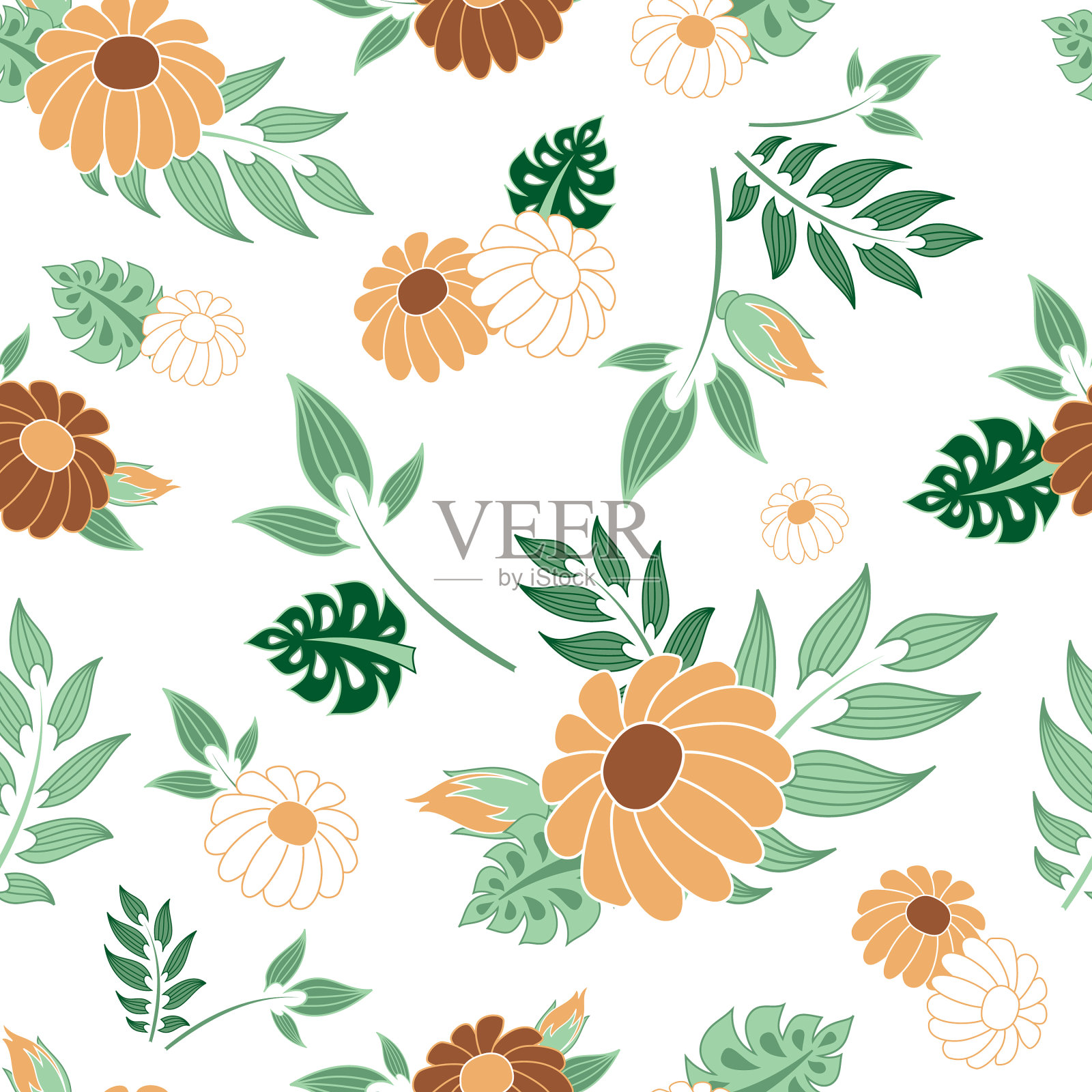 橙色雏菊花无缝模式背景插画图片素材