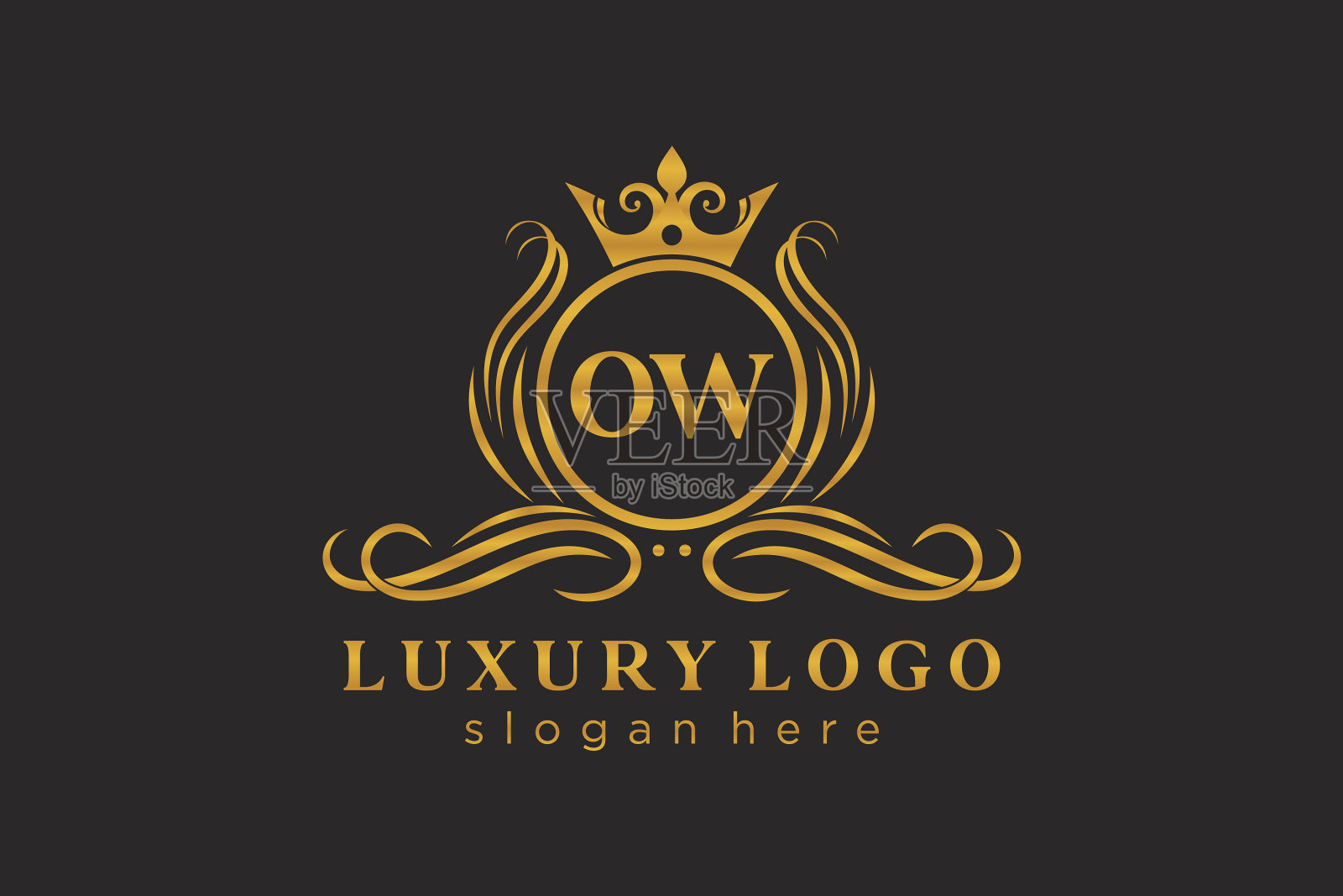 首ow字母皇家奢侈标志模板插画图片素材