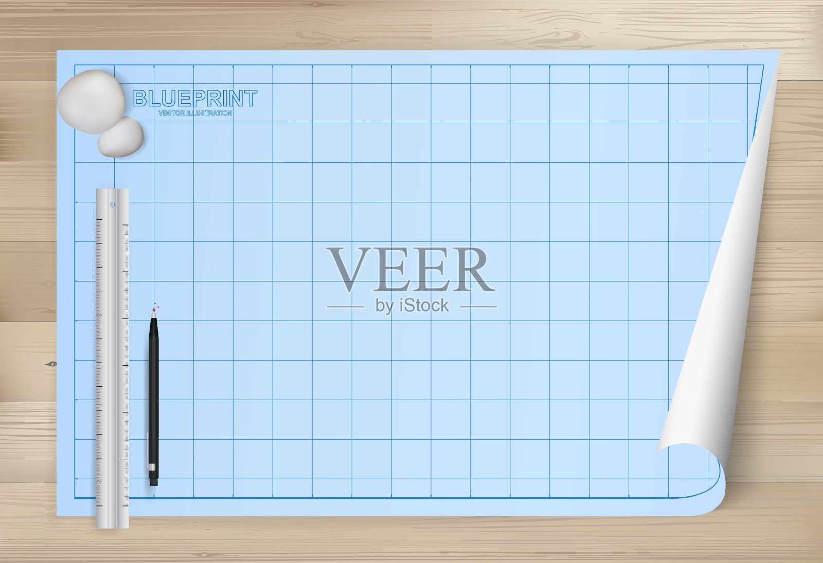 木制背景的建筑图纸纸背景。插画图片素材