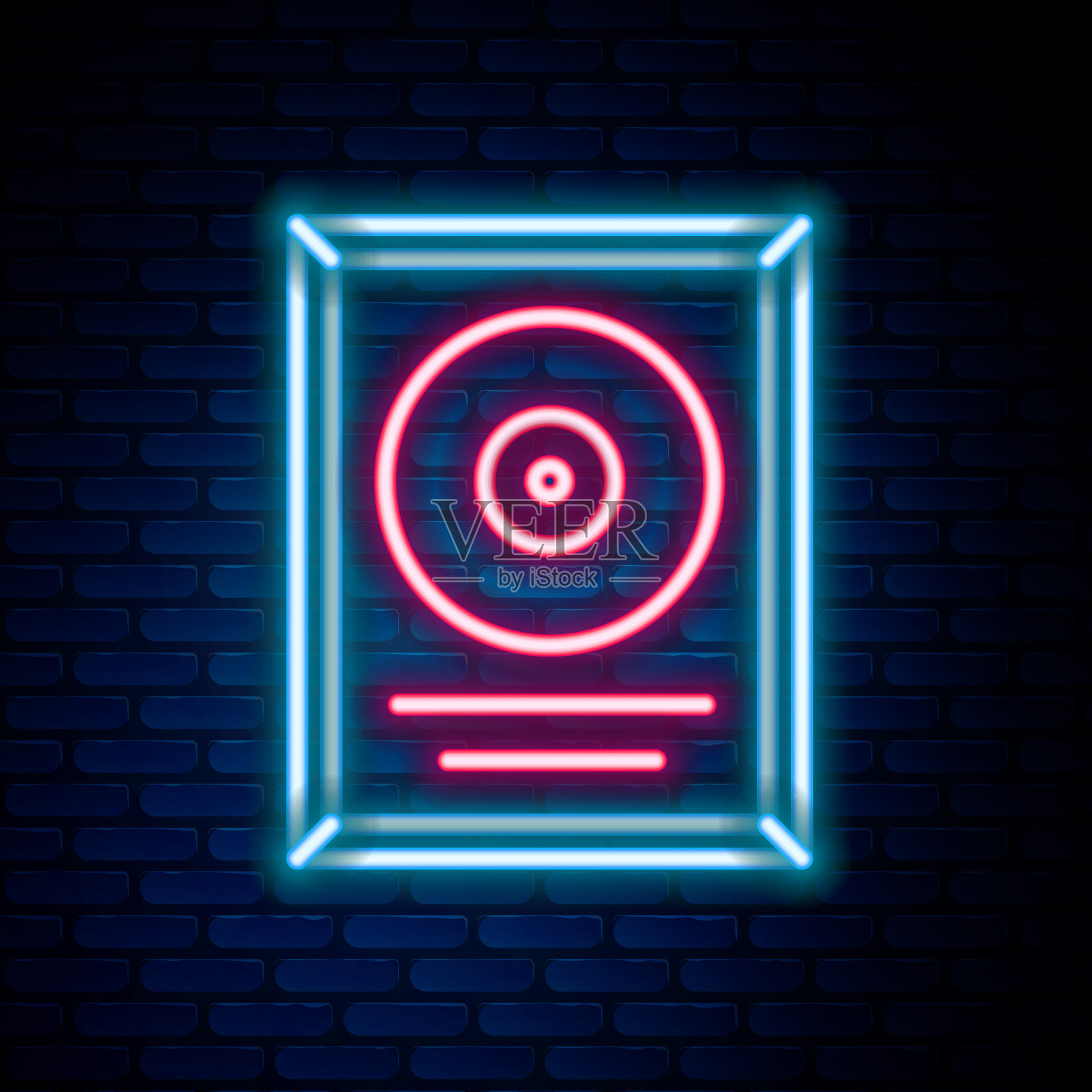 发光的霓虹灯线CD光盘奖在框架图标插画图片素材