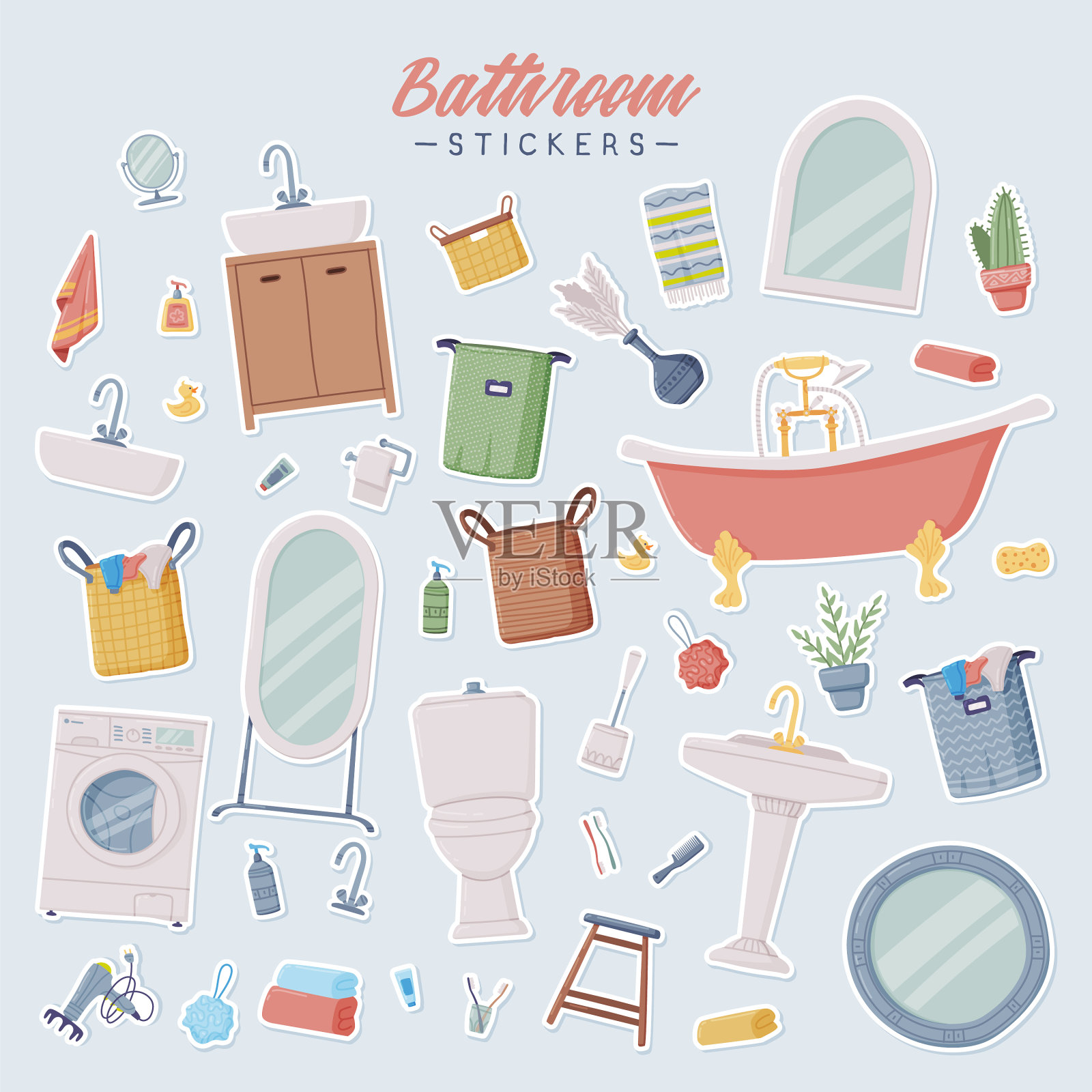 浴室或盥洗室贴有浴缸清洗插画图片素材